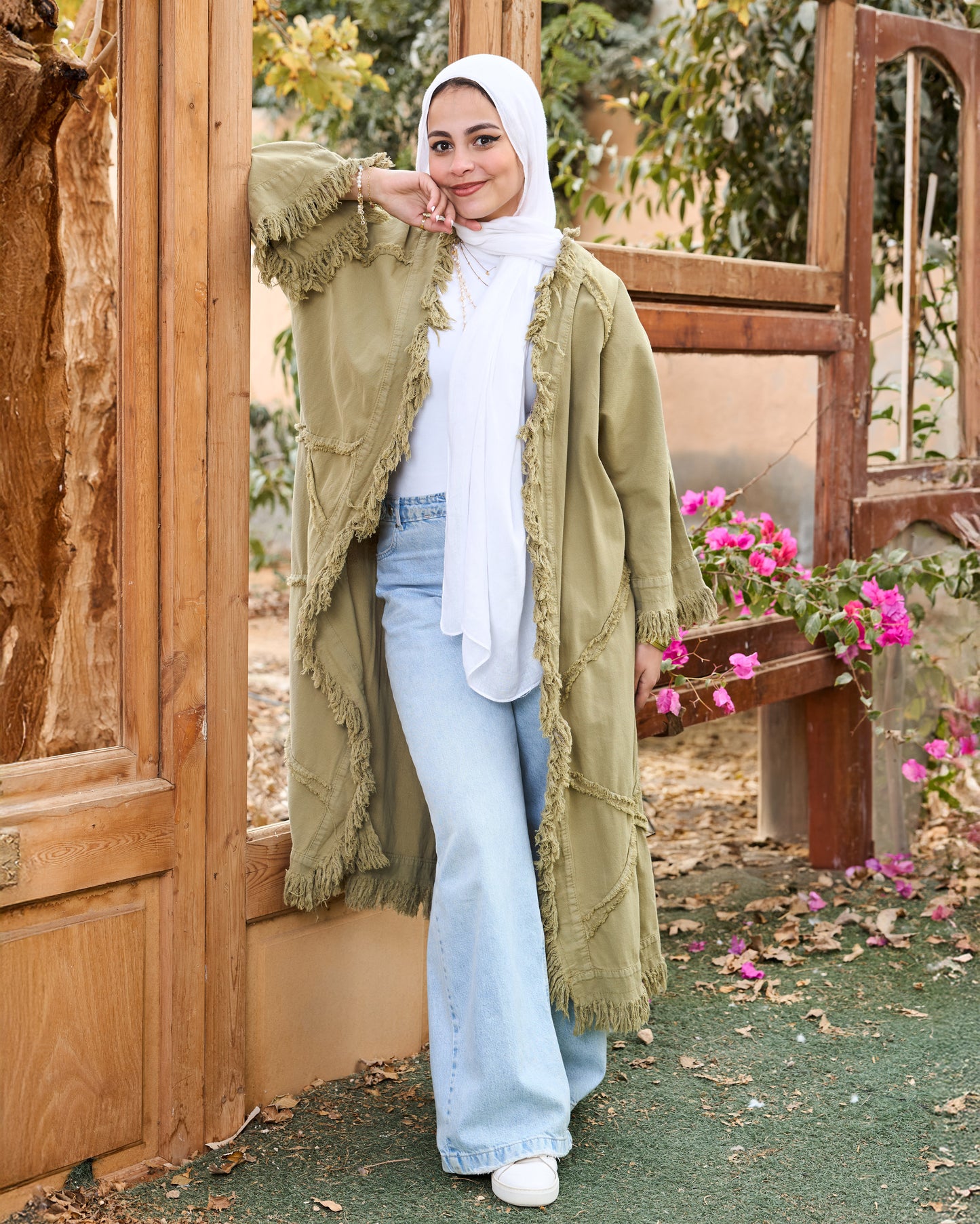 Denim cardigan in olive