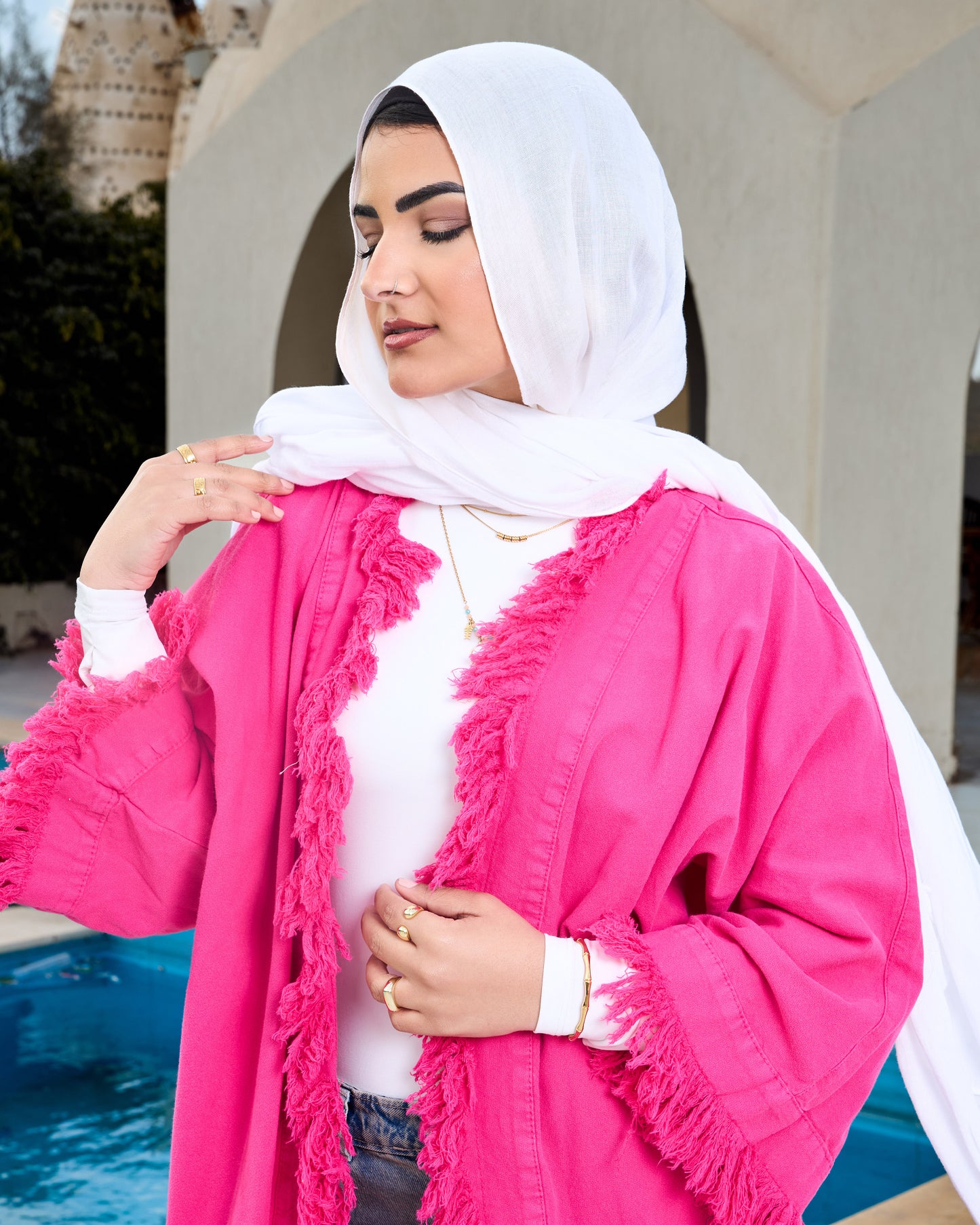 Denim cardigan in hot pink