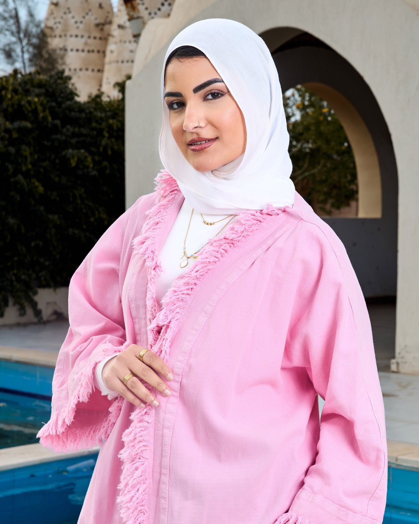 Denim cardigan in pink