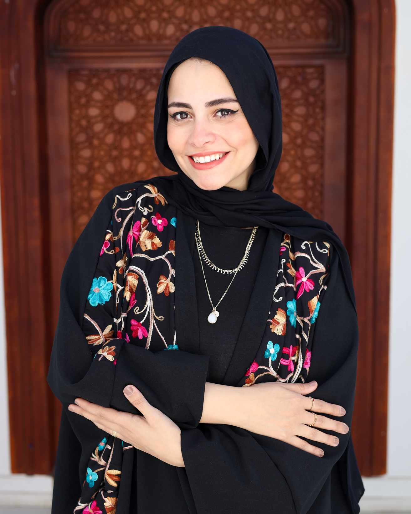 Black Kaftan with embroidered flowery