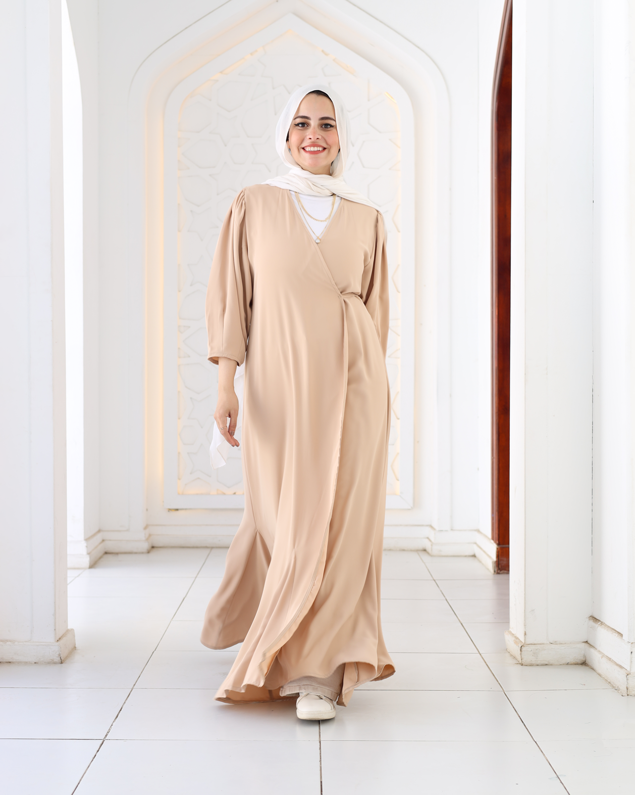 Plain Wrap Dress In Beige
