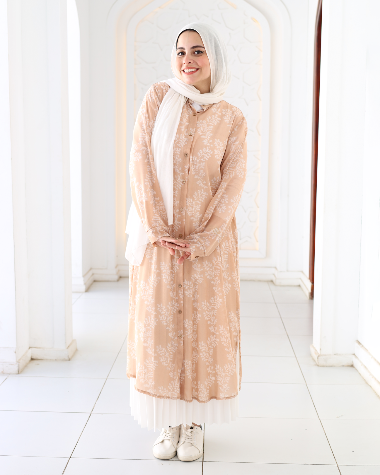 Long Chiffon Shirt In Beige