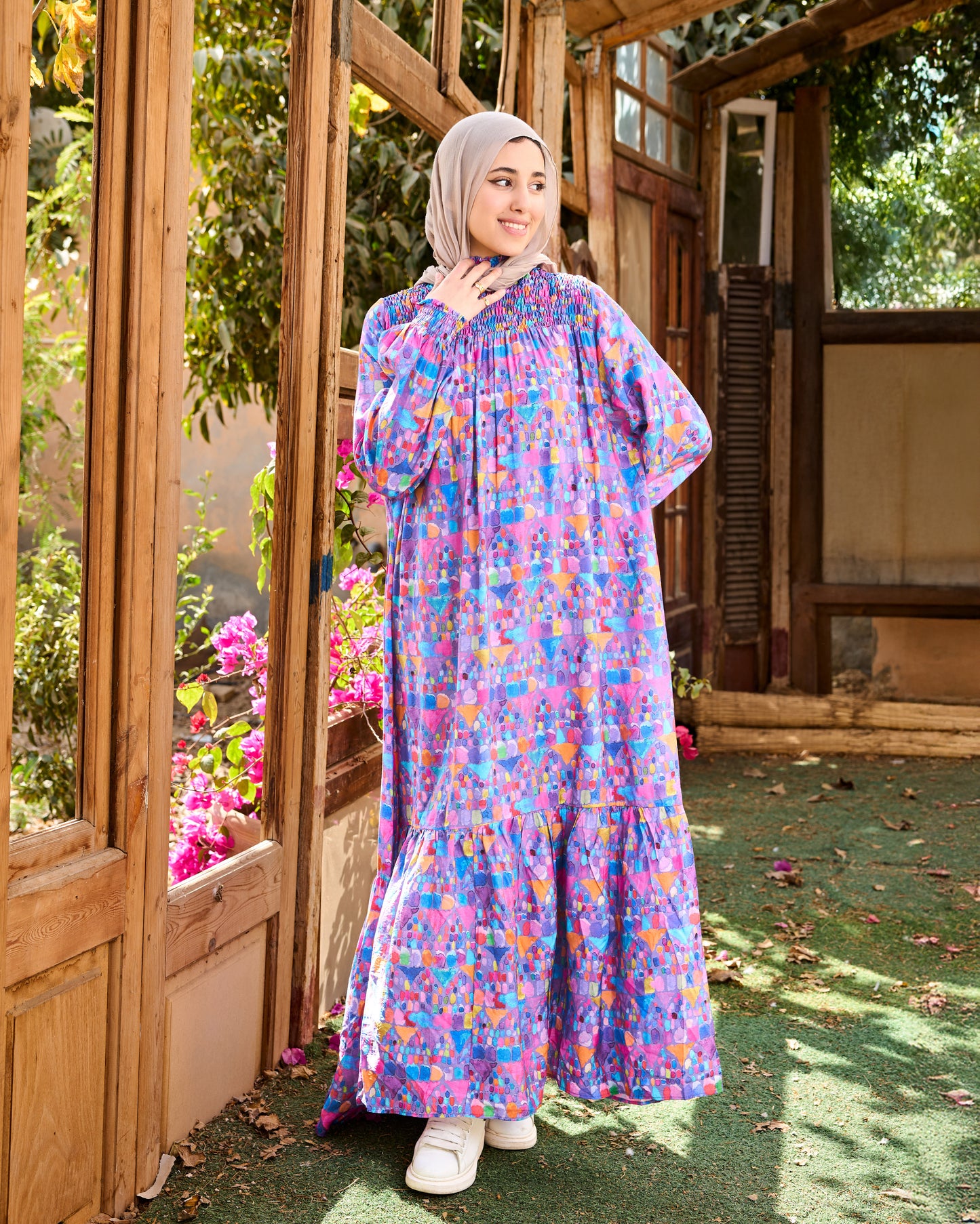 Mosaic Pattern Dress (Fuchsia)