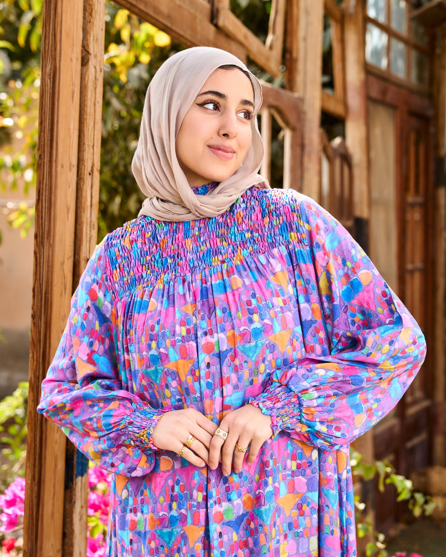 Mosaic Pattern Dress (Fuchsia)
