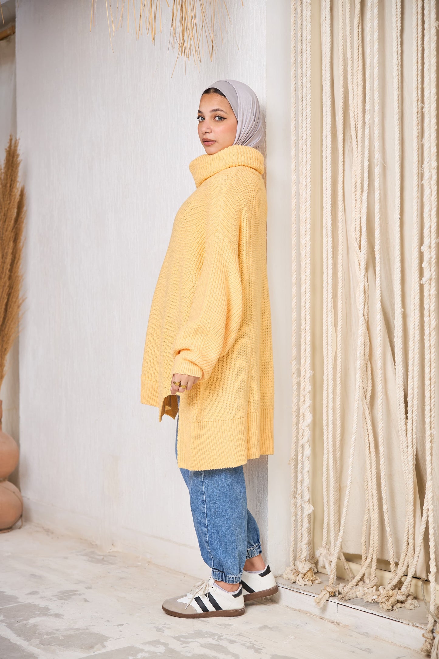 High-Low Turtle-neck Pullover In yellow