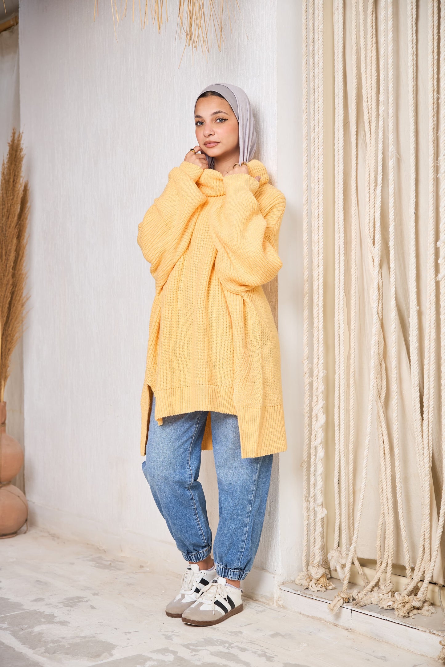 High-Low Turtle-neck Pullover In yellow
