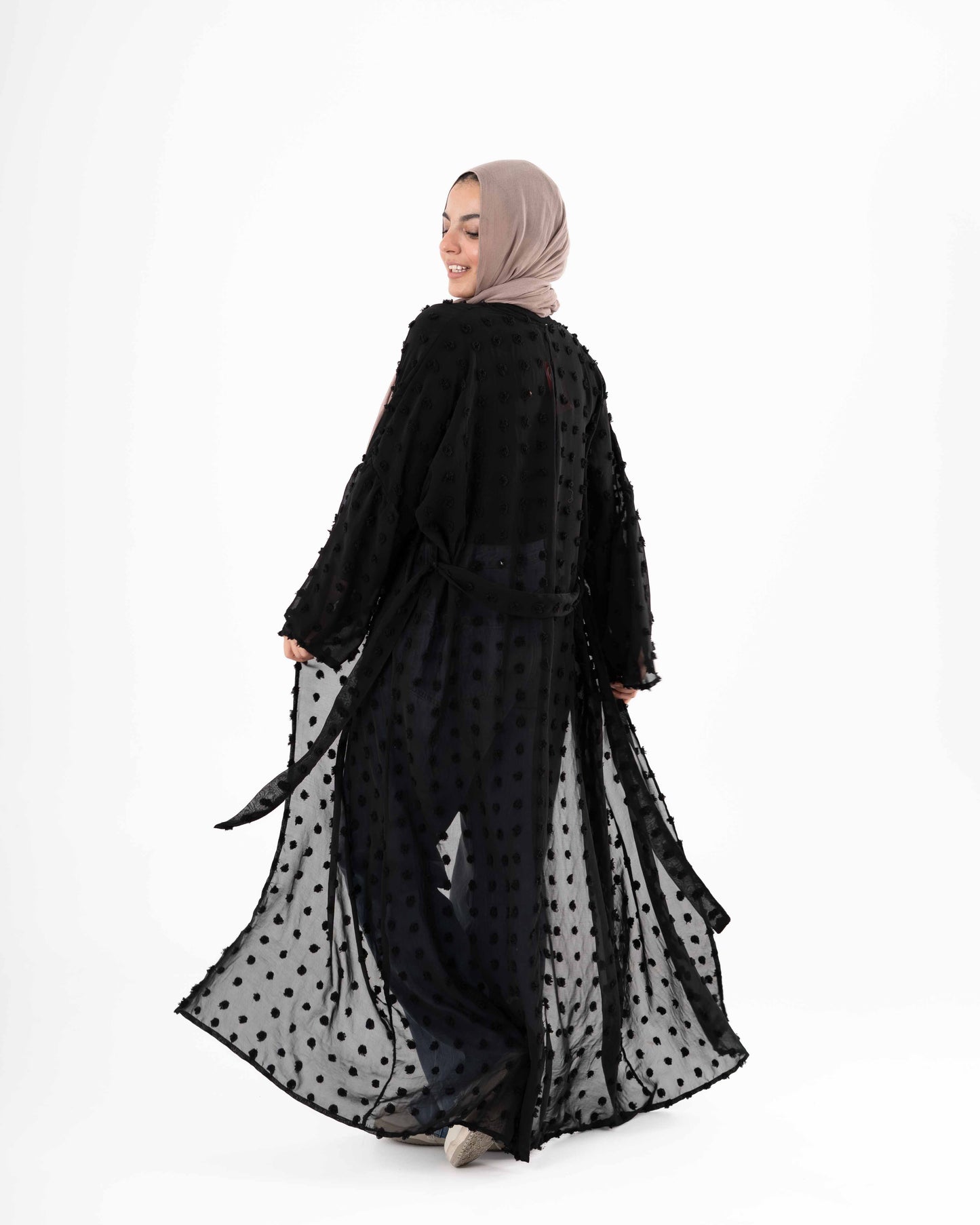 Black Chiffon Kaftan with Bobbles