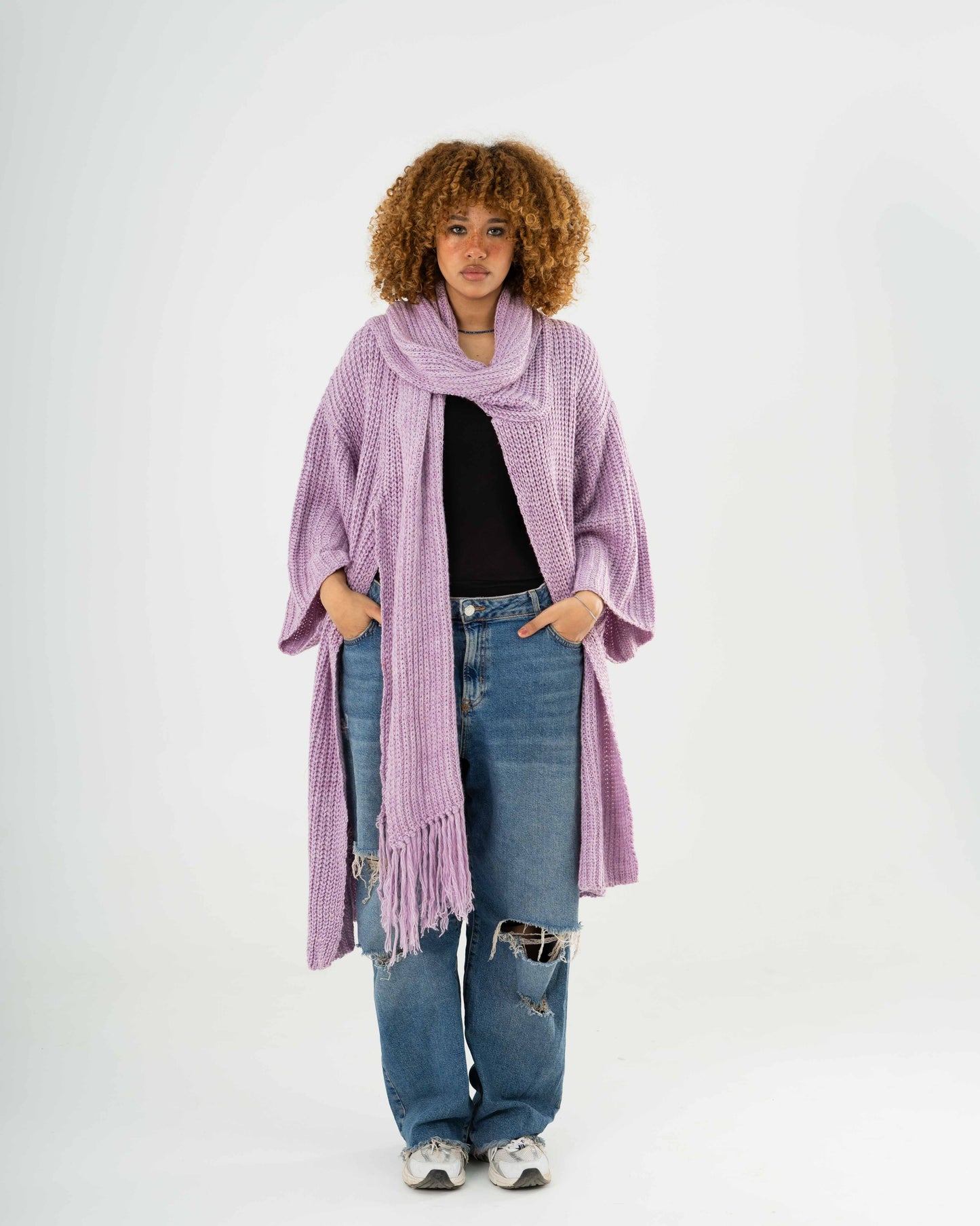 Knitted Cardigan with attached scarf in Lavender