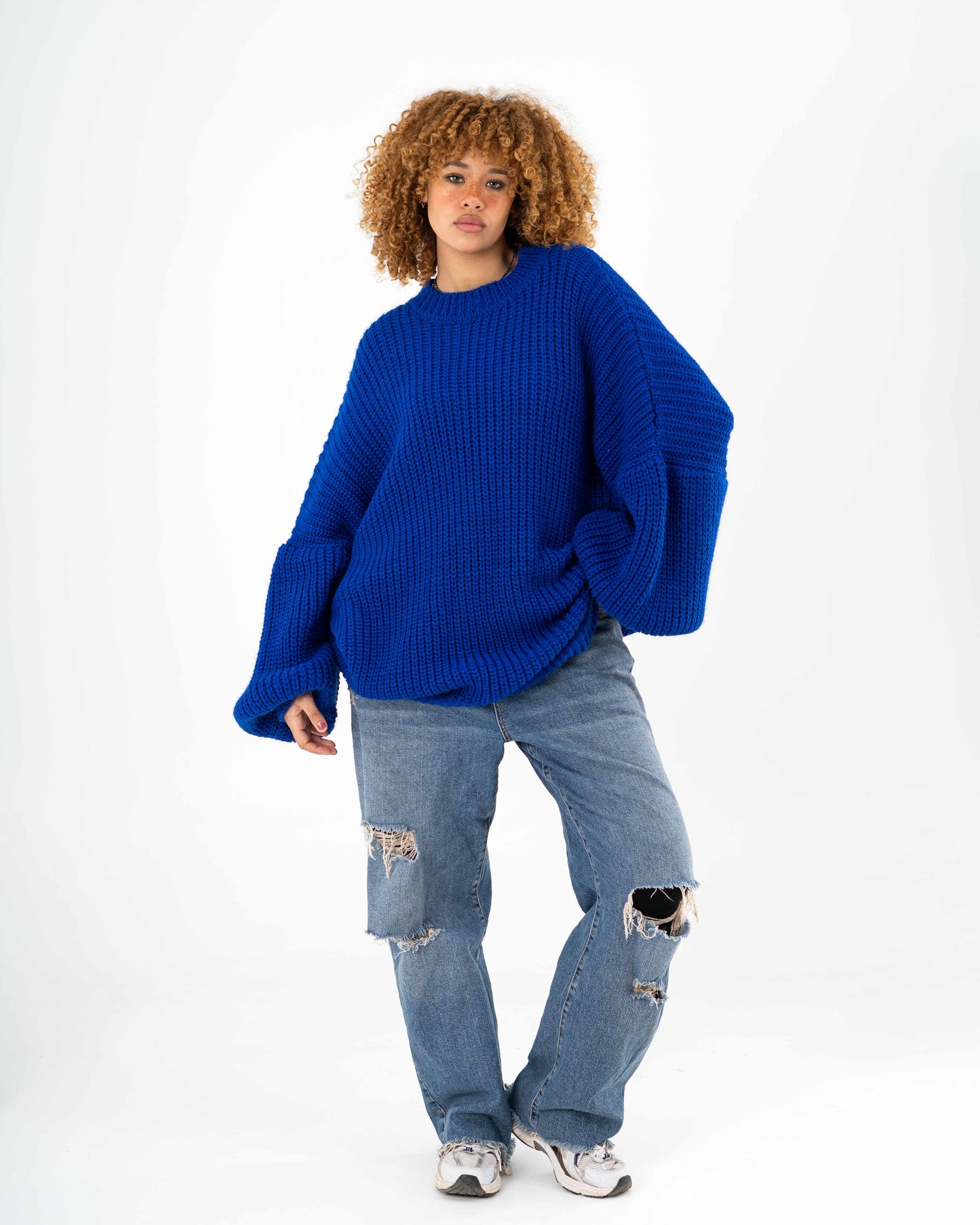 Extra Oversized Chunky Pullover In Royal Blue