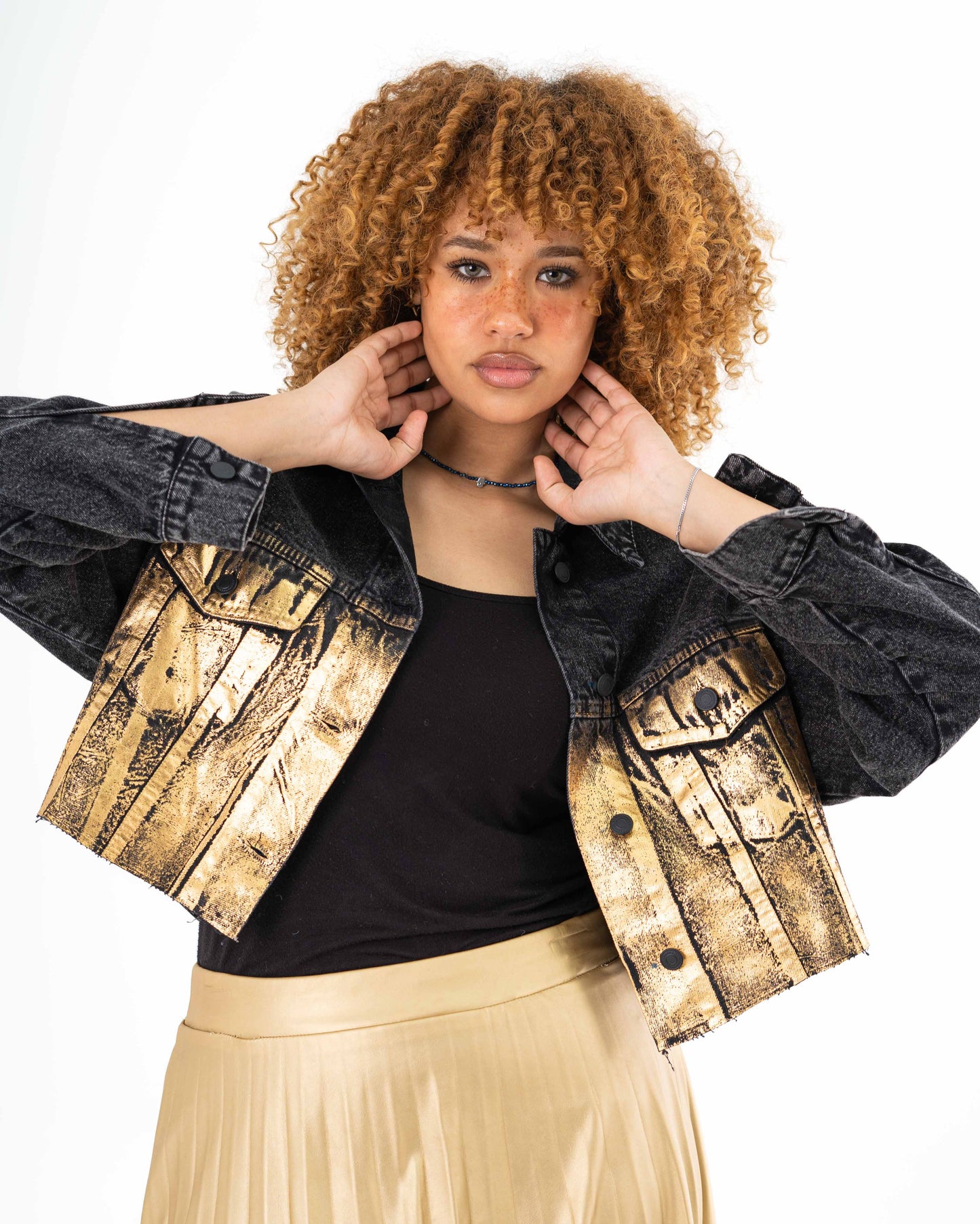 Shimmering Denim jacket"GoldXBlack"