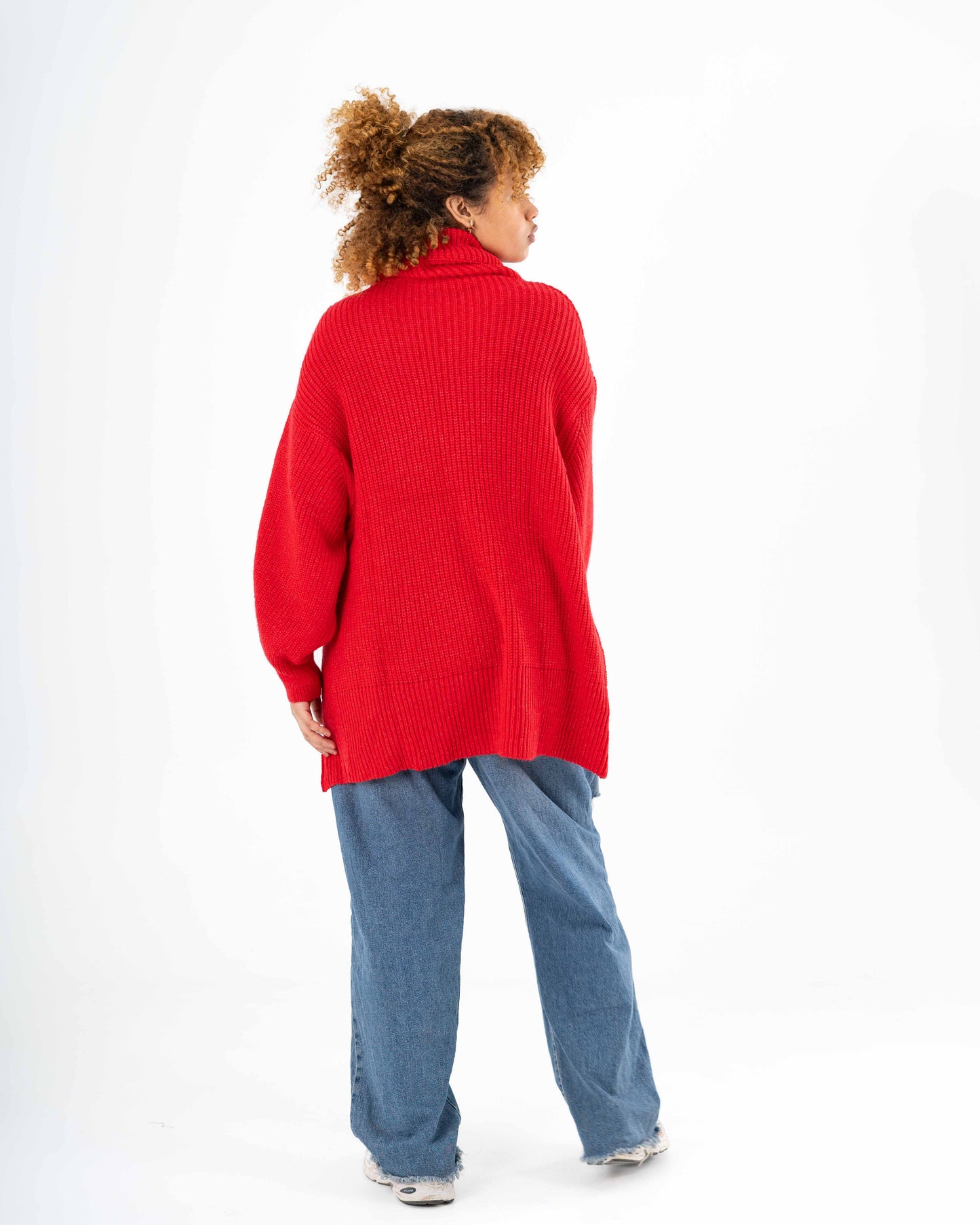 High-Low Turtle-neck Pullover In Red