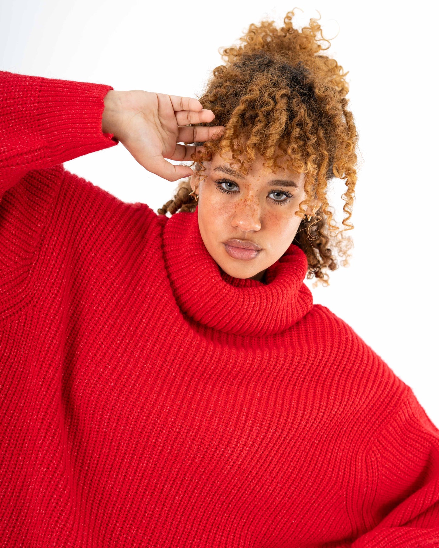 High-Low Turtle-neck Pullover In Red