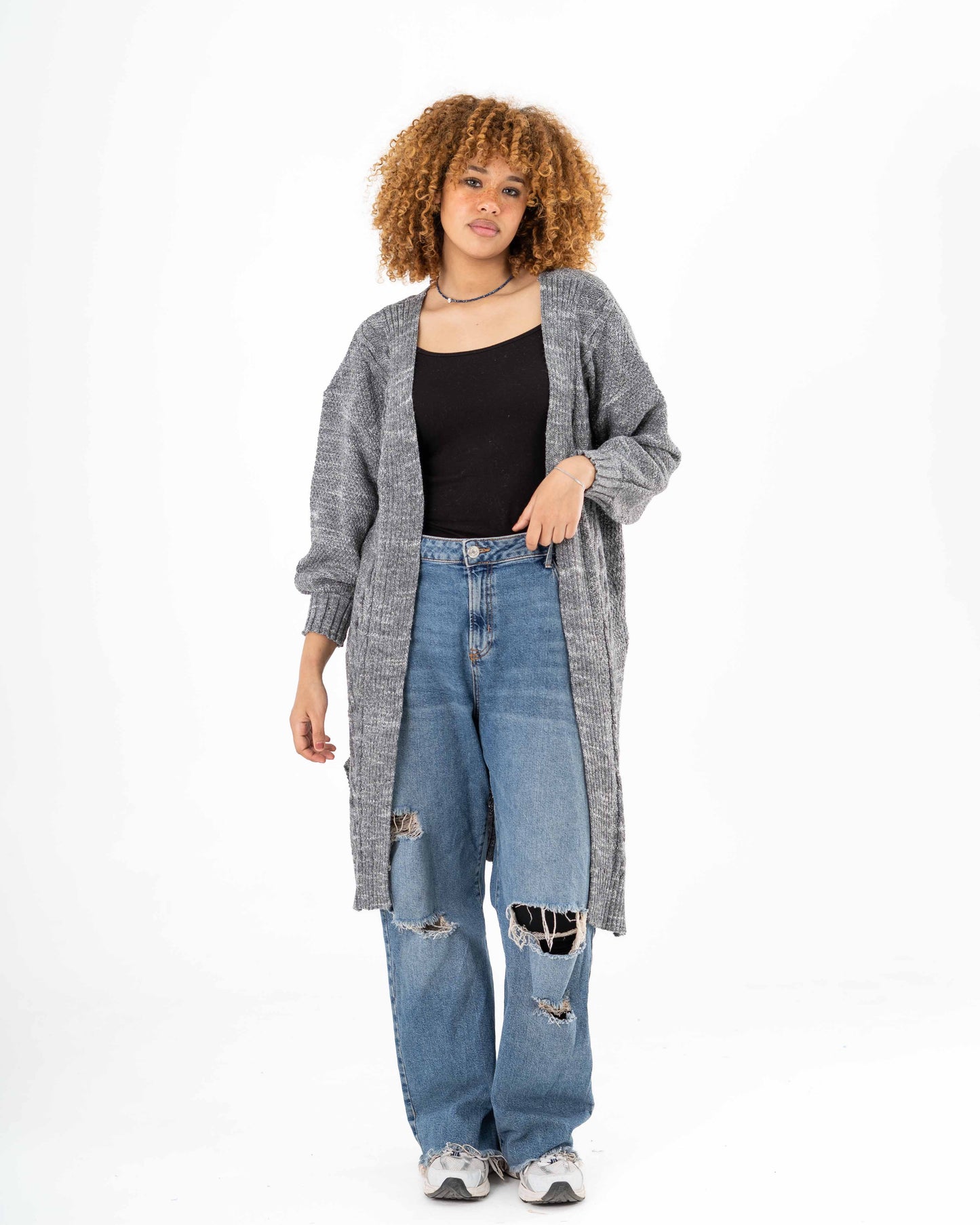 Midi Cable-knit Cardigan In Grey