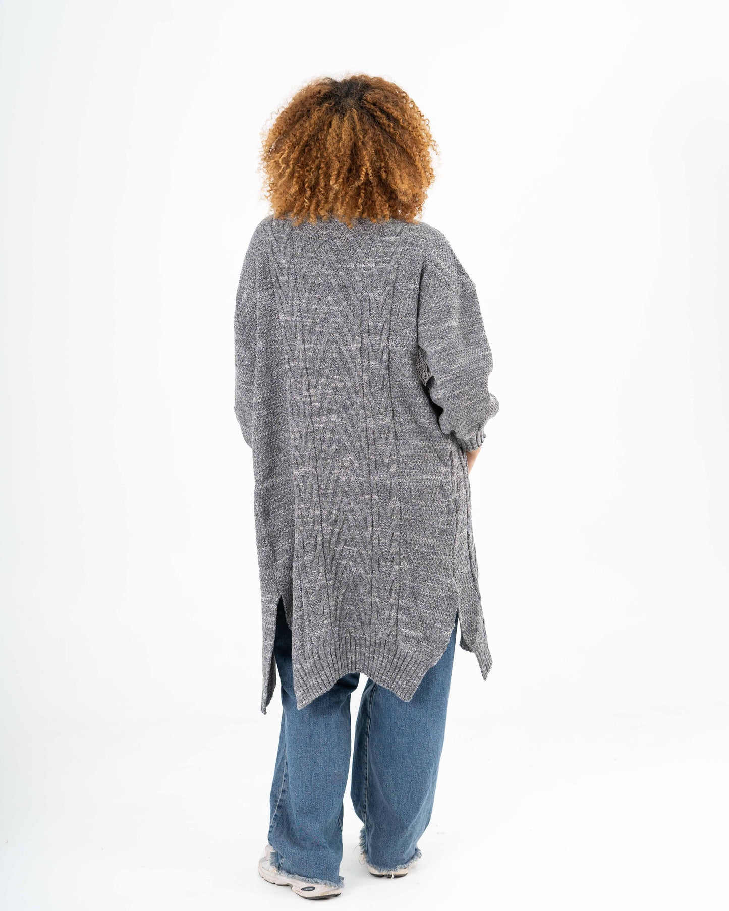 Midi Cable-knit Cardigan In Grey