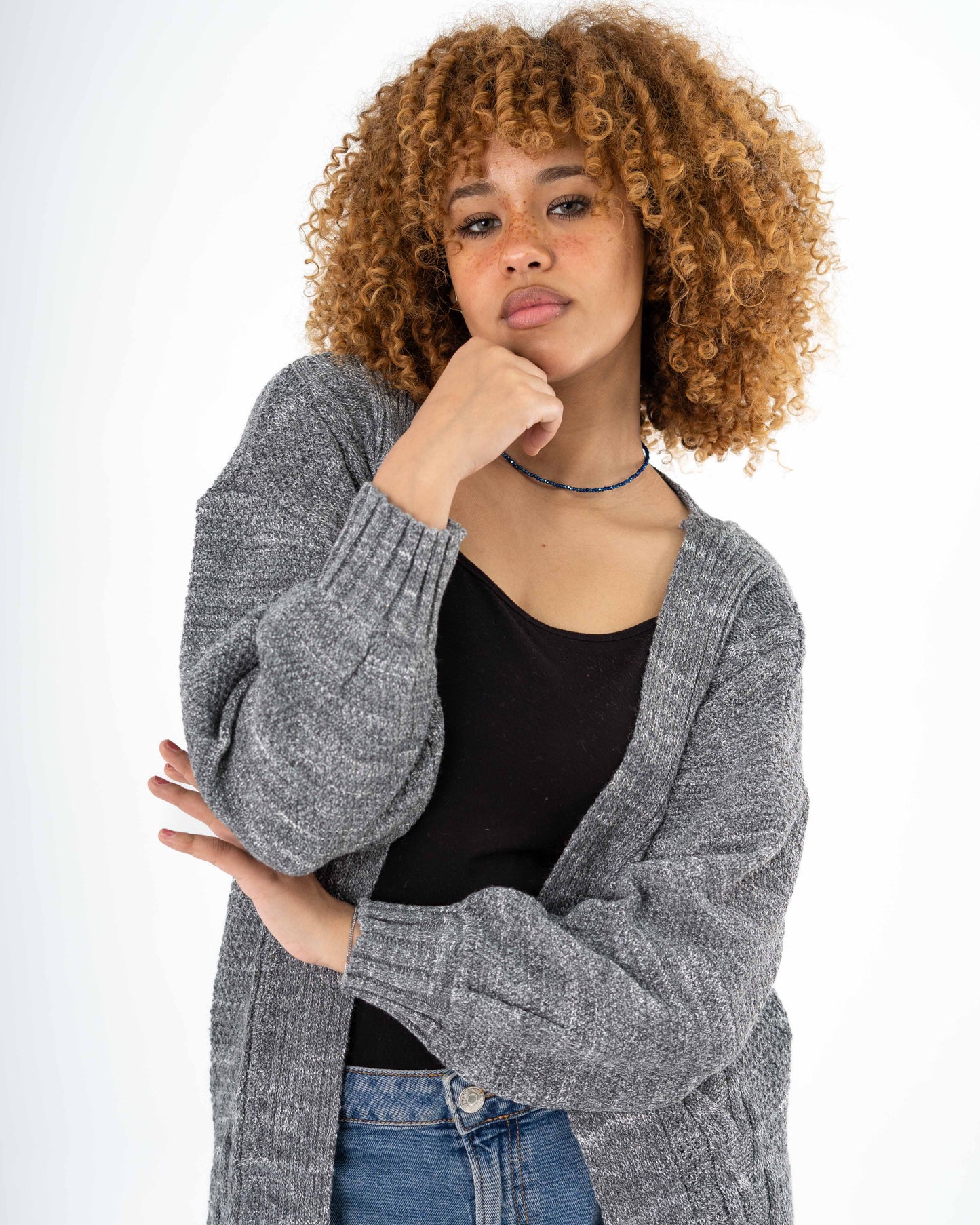 Midi Cable-knit Cardigan In Grey