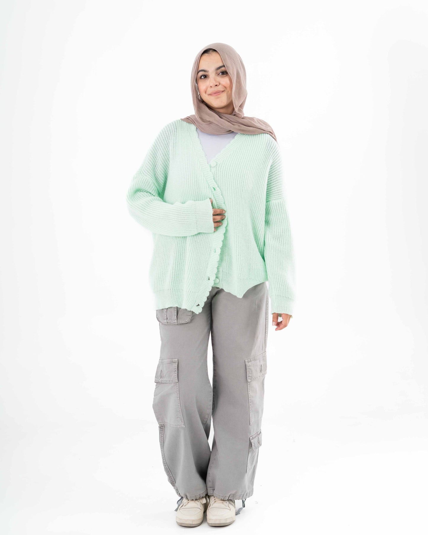 Oversized Button-Up Cardigan In Applegreen