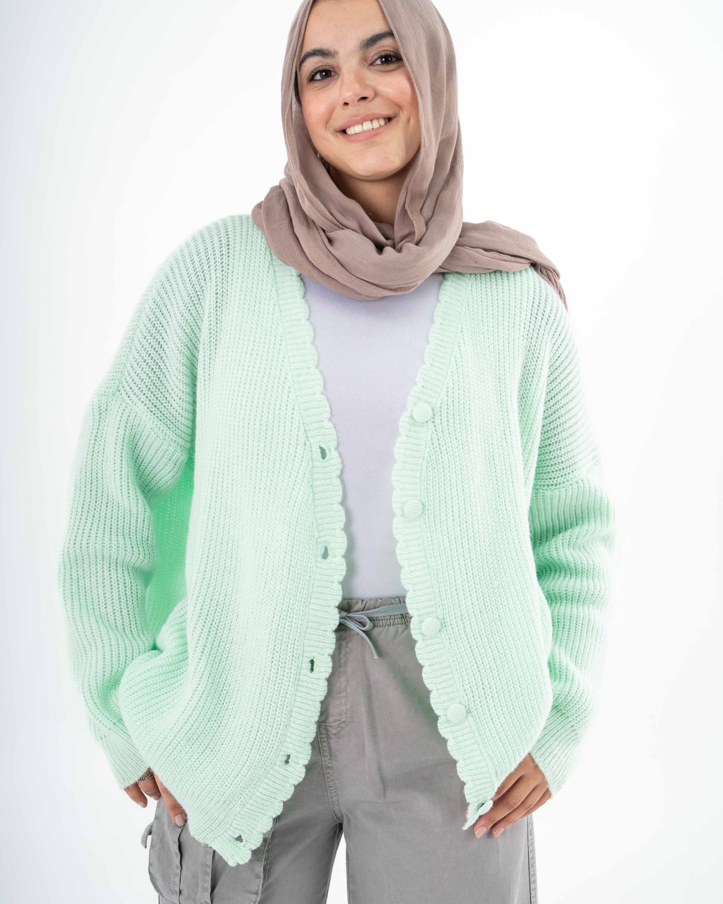 Oversized Button-Up Cardigan In Applegreen