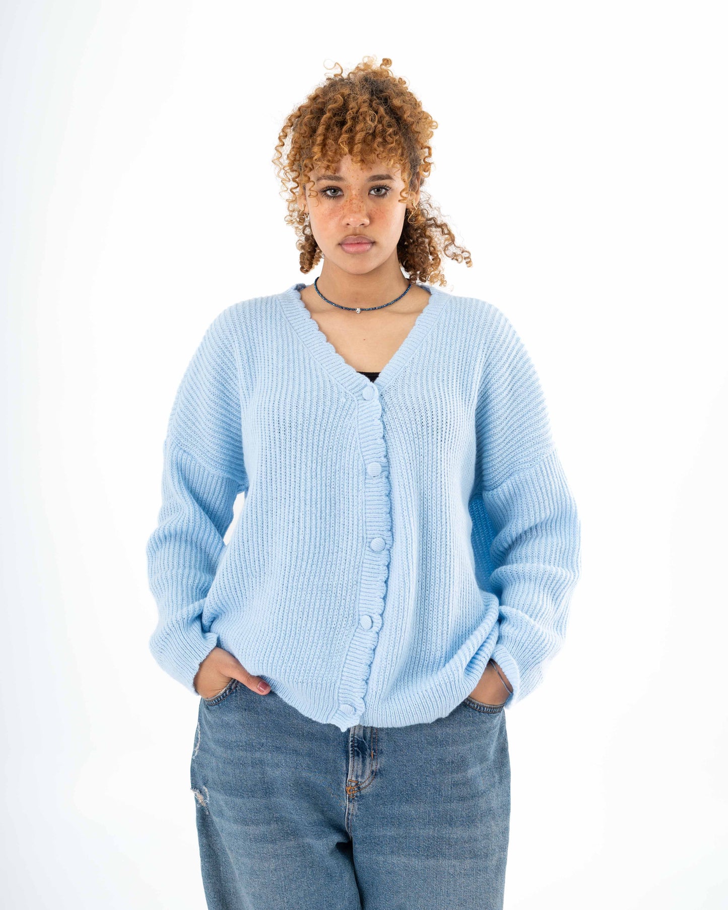 Oversized Button-Up Cardigan In Babyblue