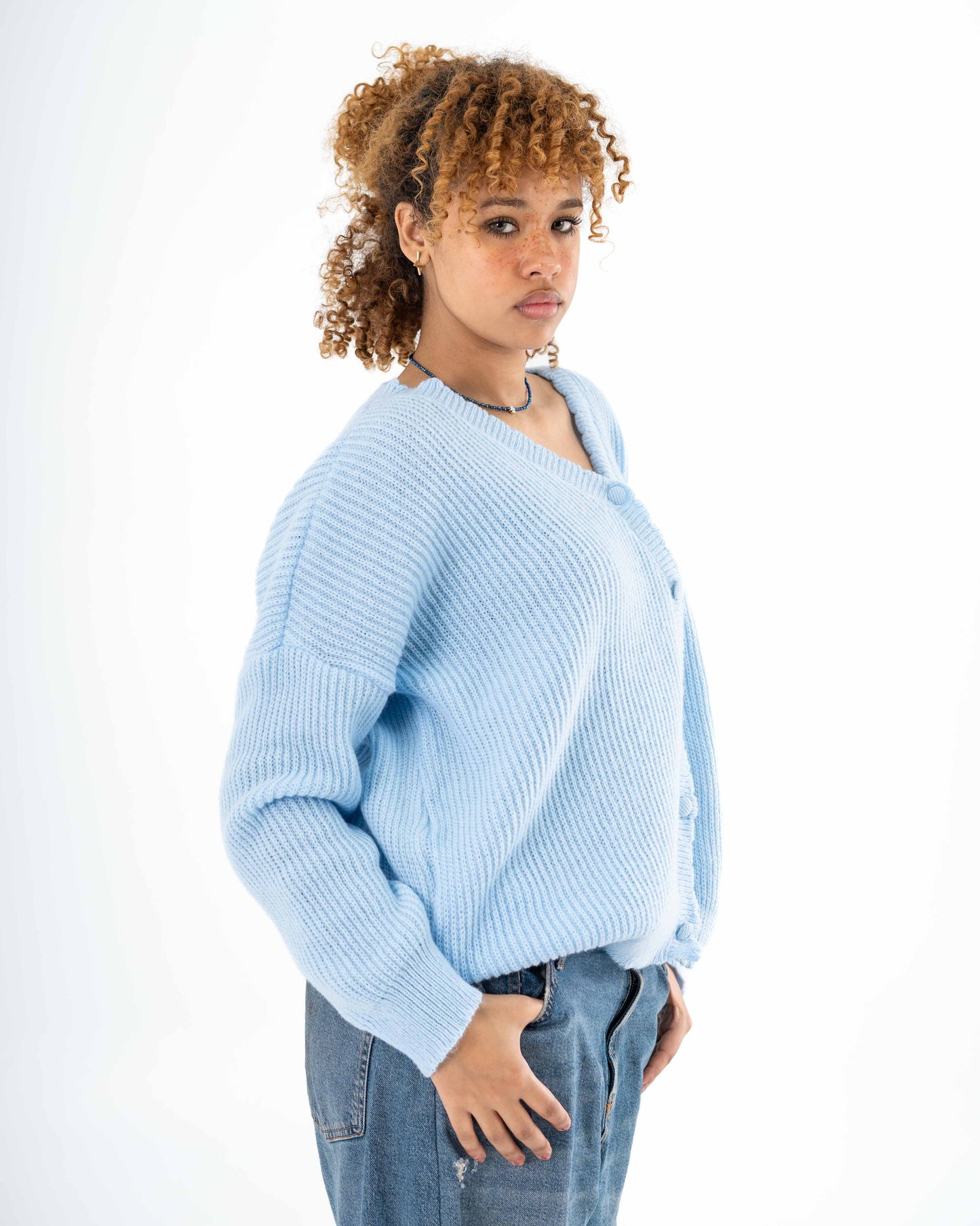 Oversized Button-Up Cardigan In Babyblue