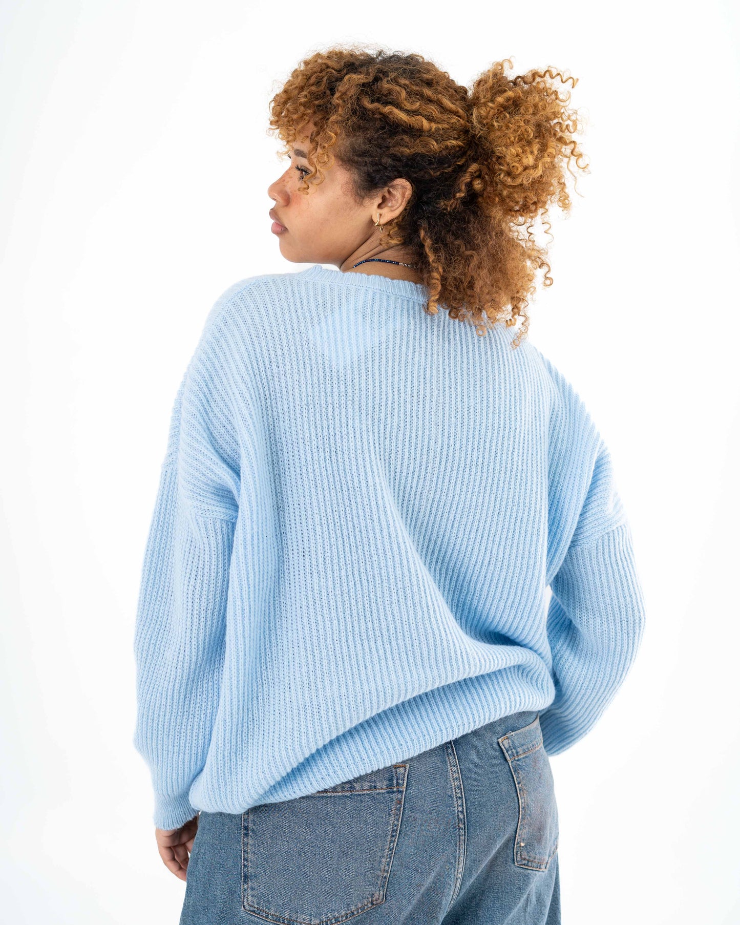 Oversized Button-Up Cardigan In Babyblue