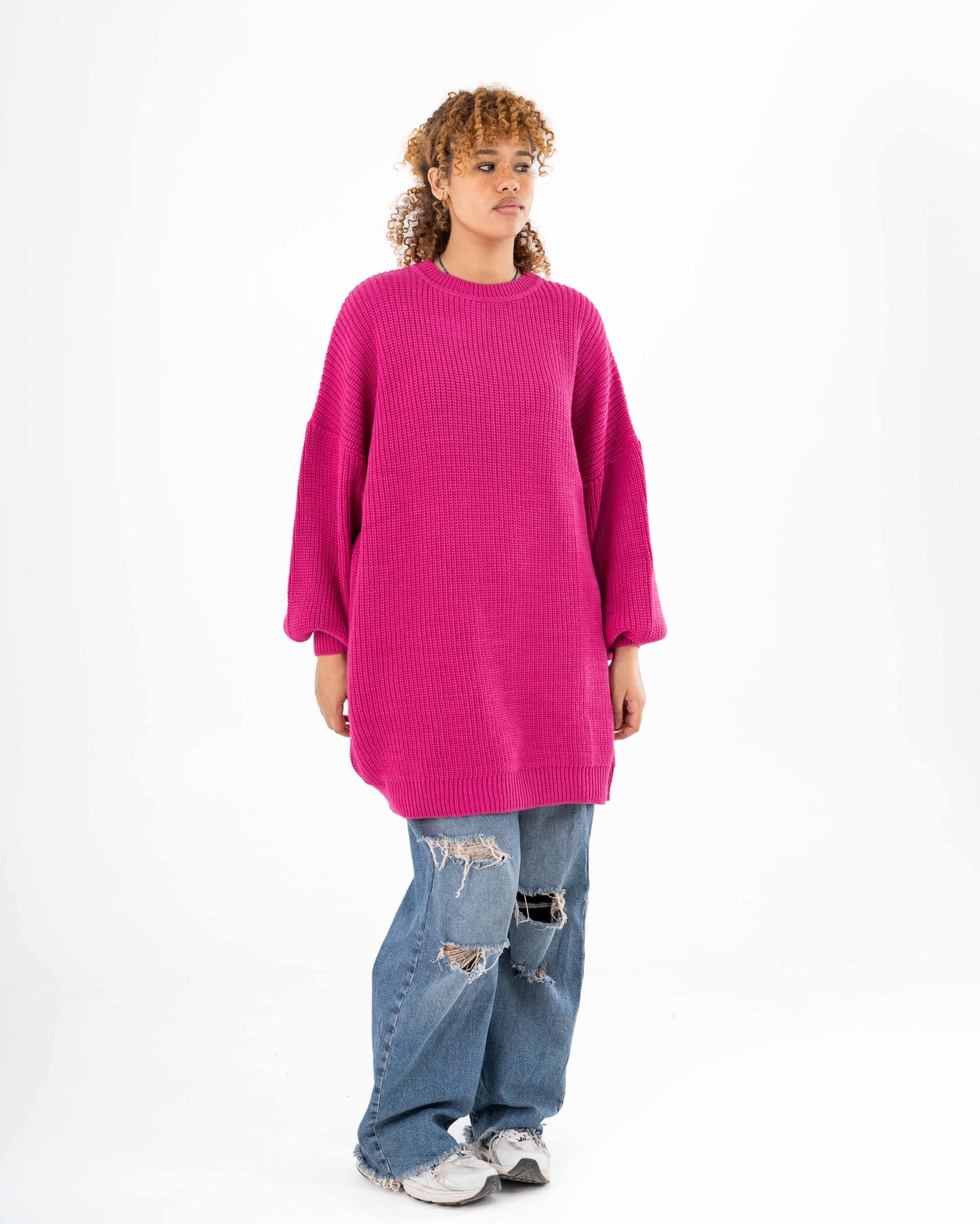 Extra Oversized Chunky Long Pullover In Pink