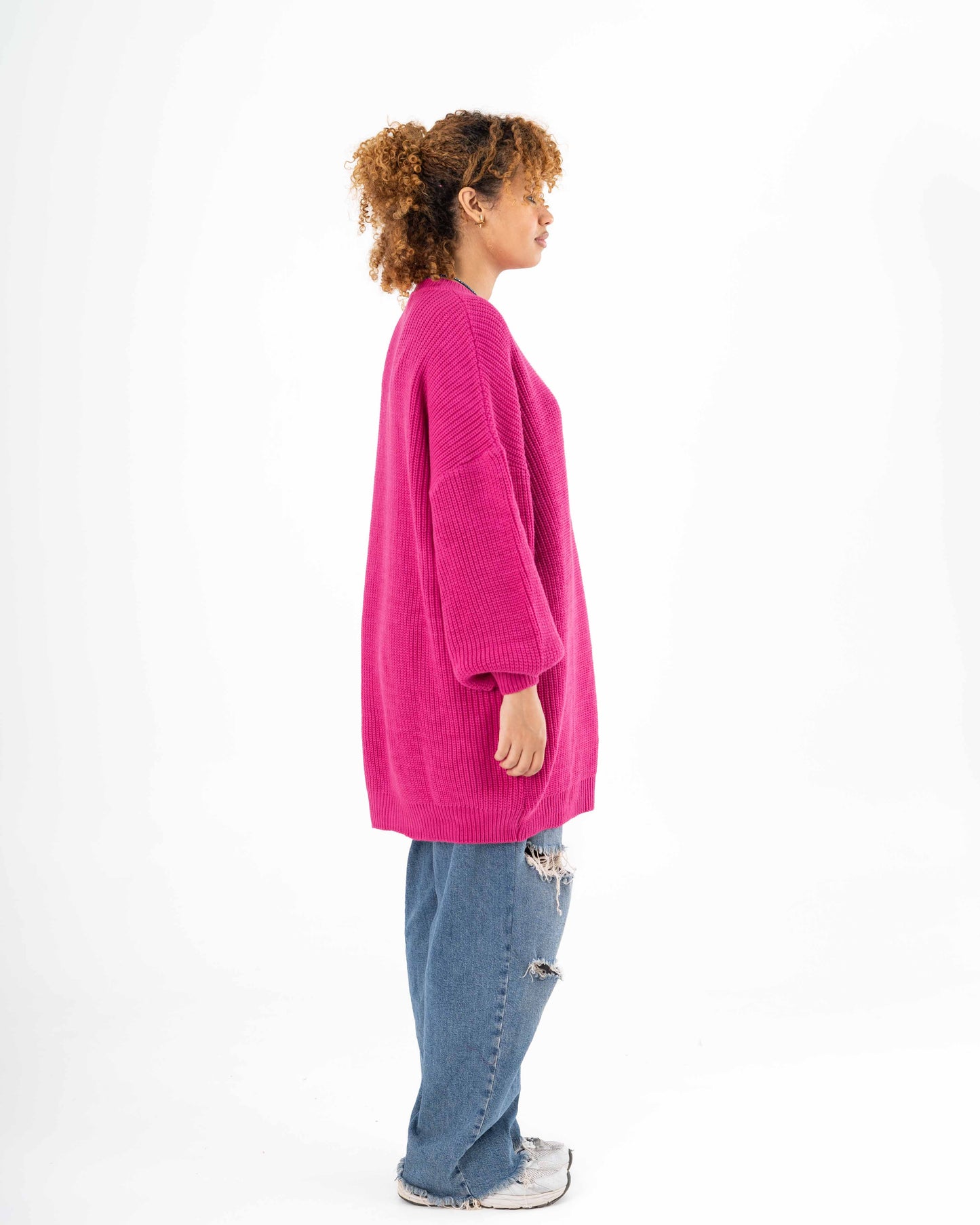 Extra Oversized Chunky Long Pullover In Pink