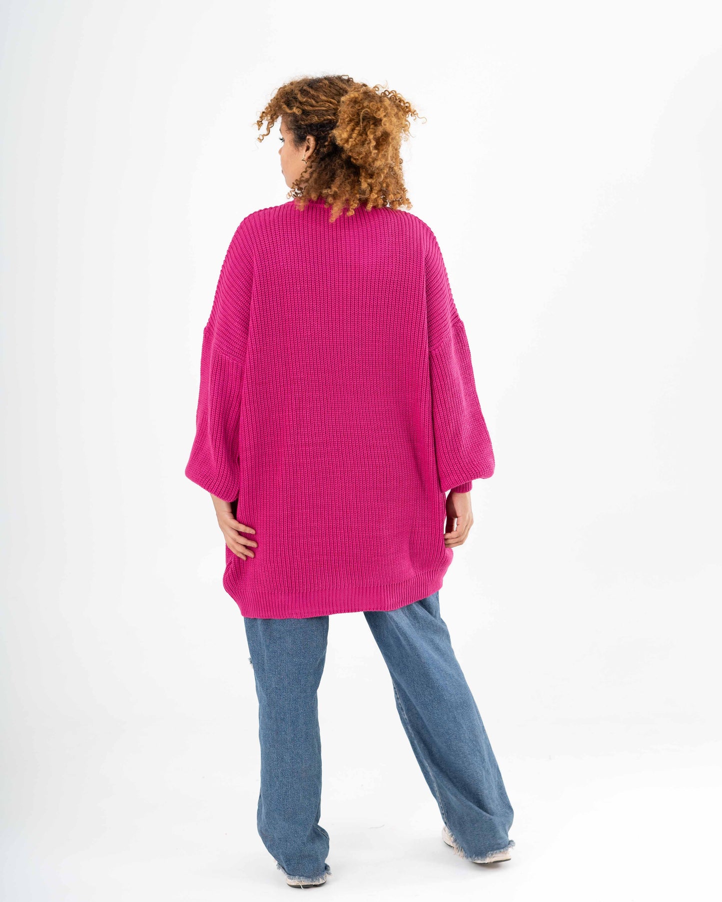 Extra Oversized Chunky Long Pullover In Pink