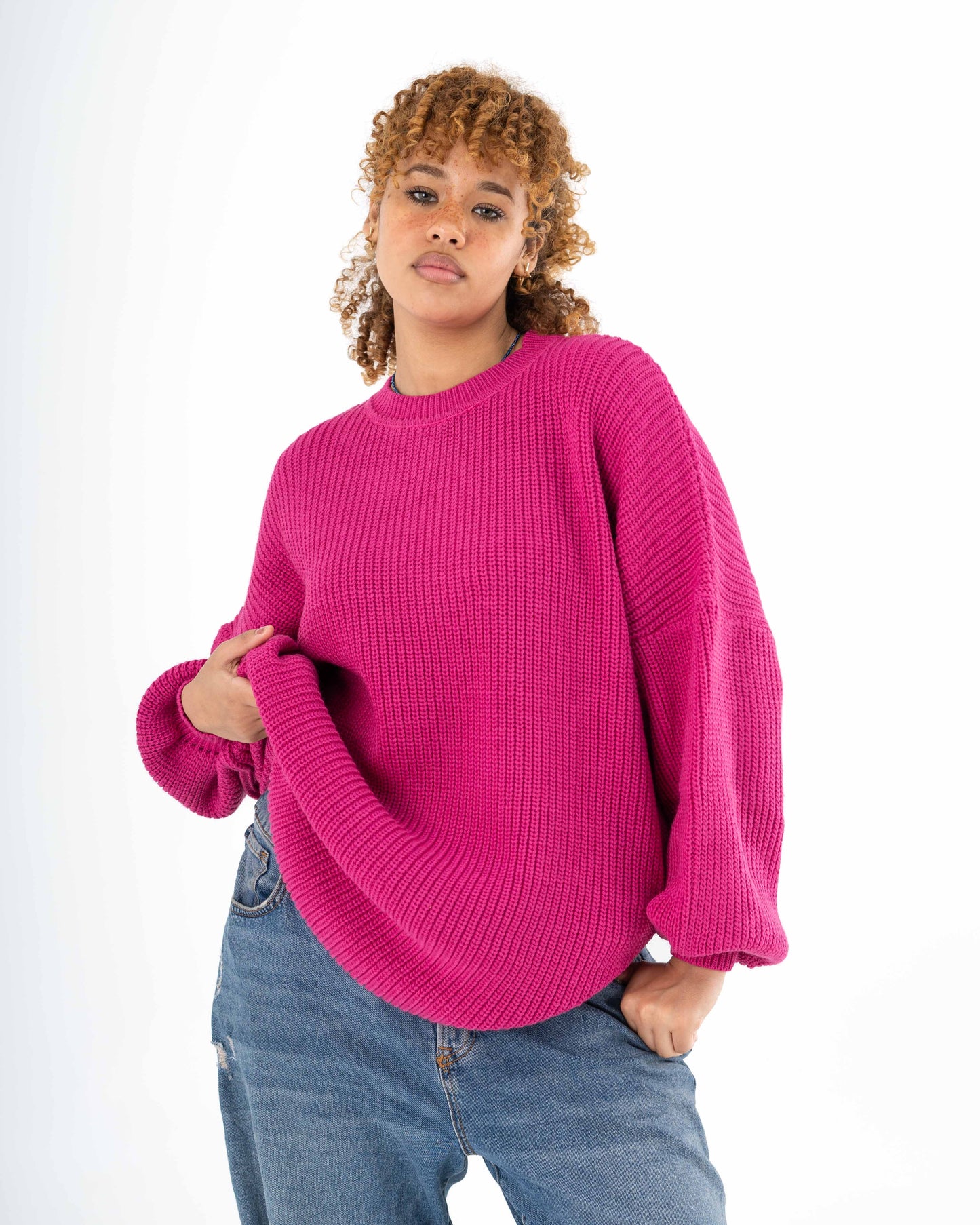 Extra Oversized Chunky Pullover In Pink