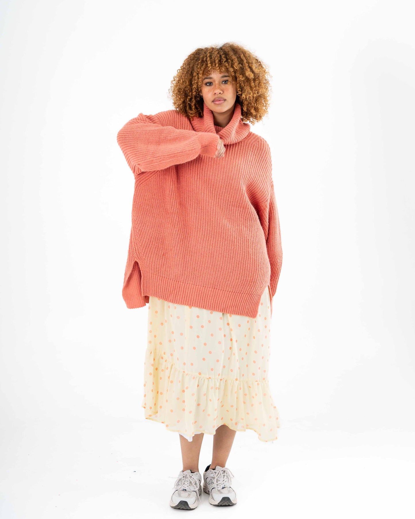 High-Low Turtle-neck Pullover In Rose