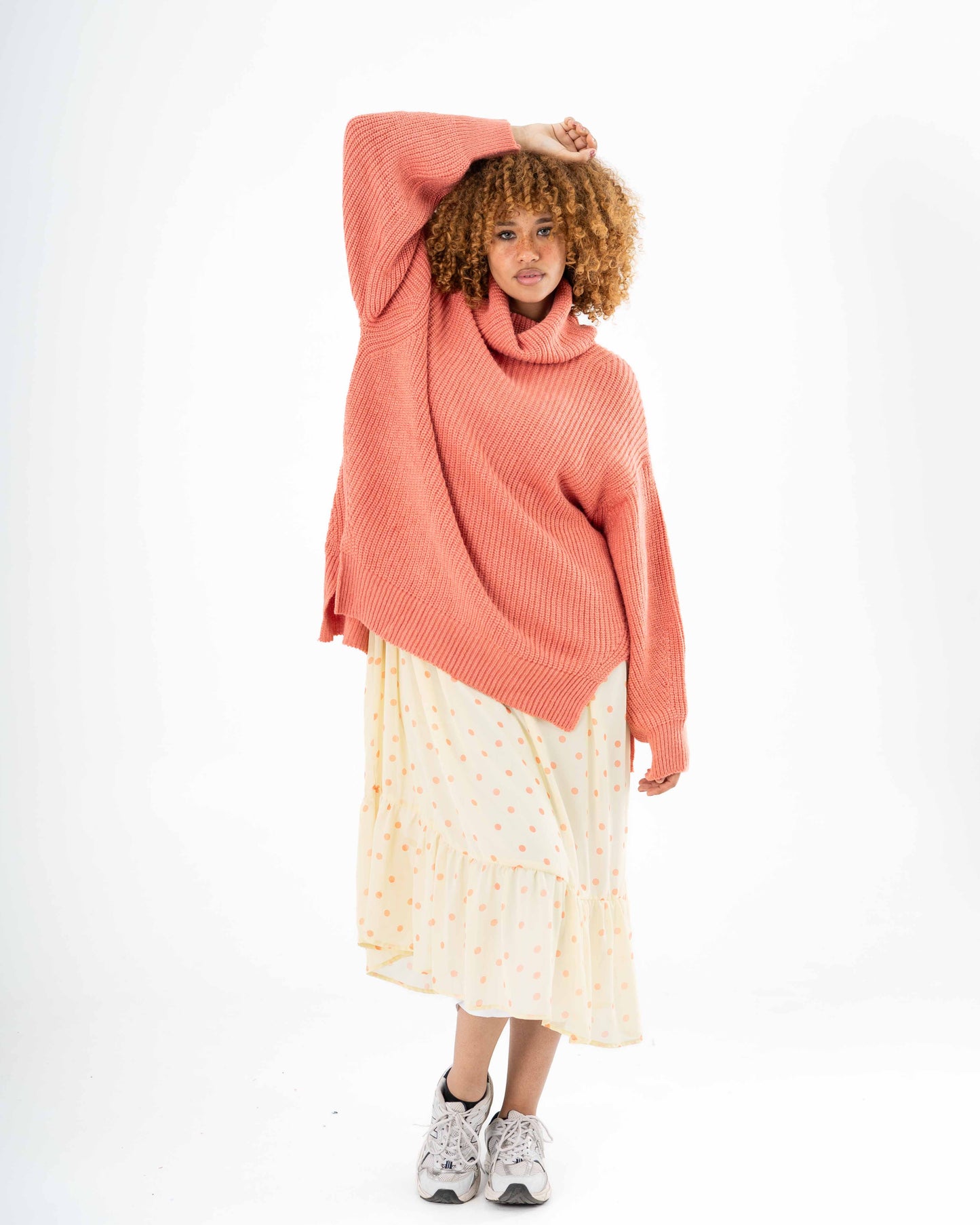 High-Low Turtle-neck Pullover In Rose