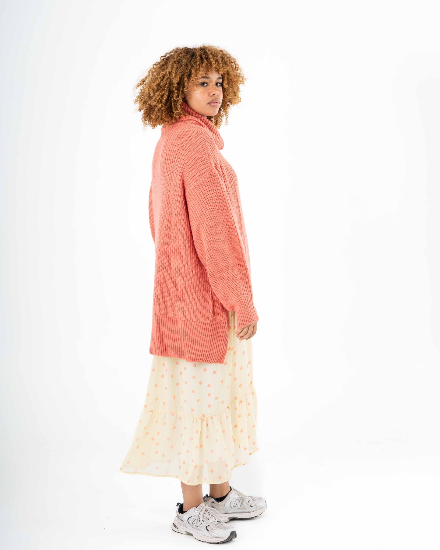 High-Low Turtle-neck Pullover In Rose