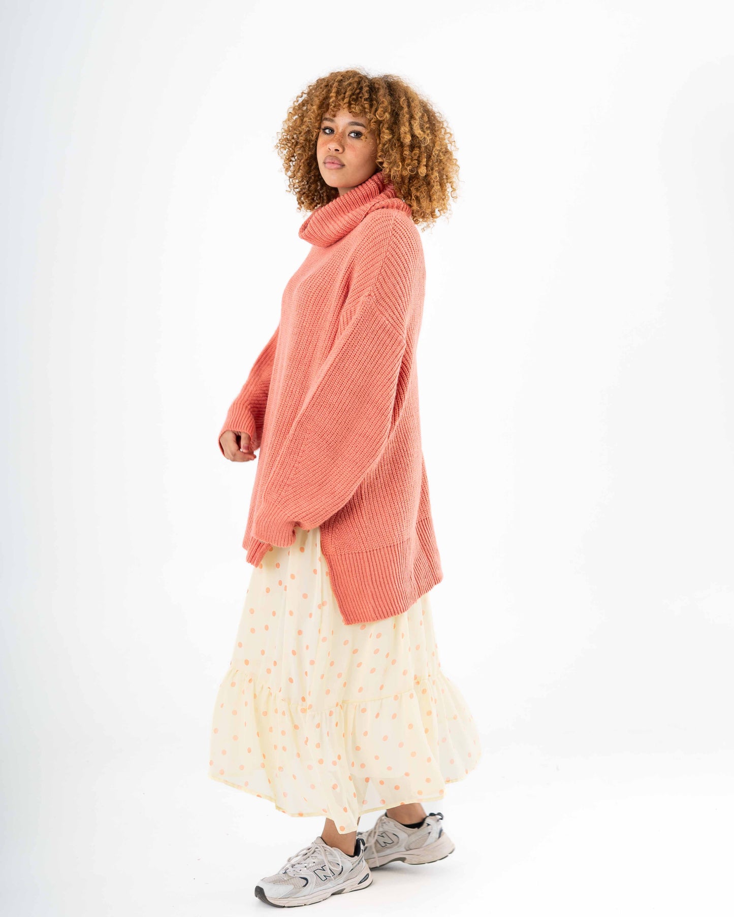 High-Low Turtle-neck Pullover In Rose