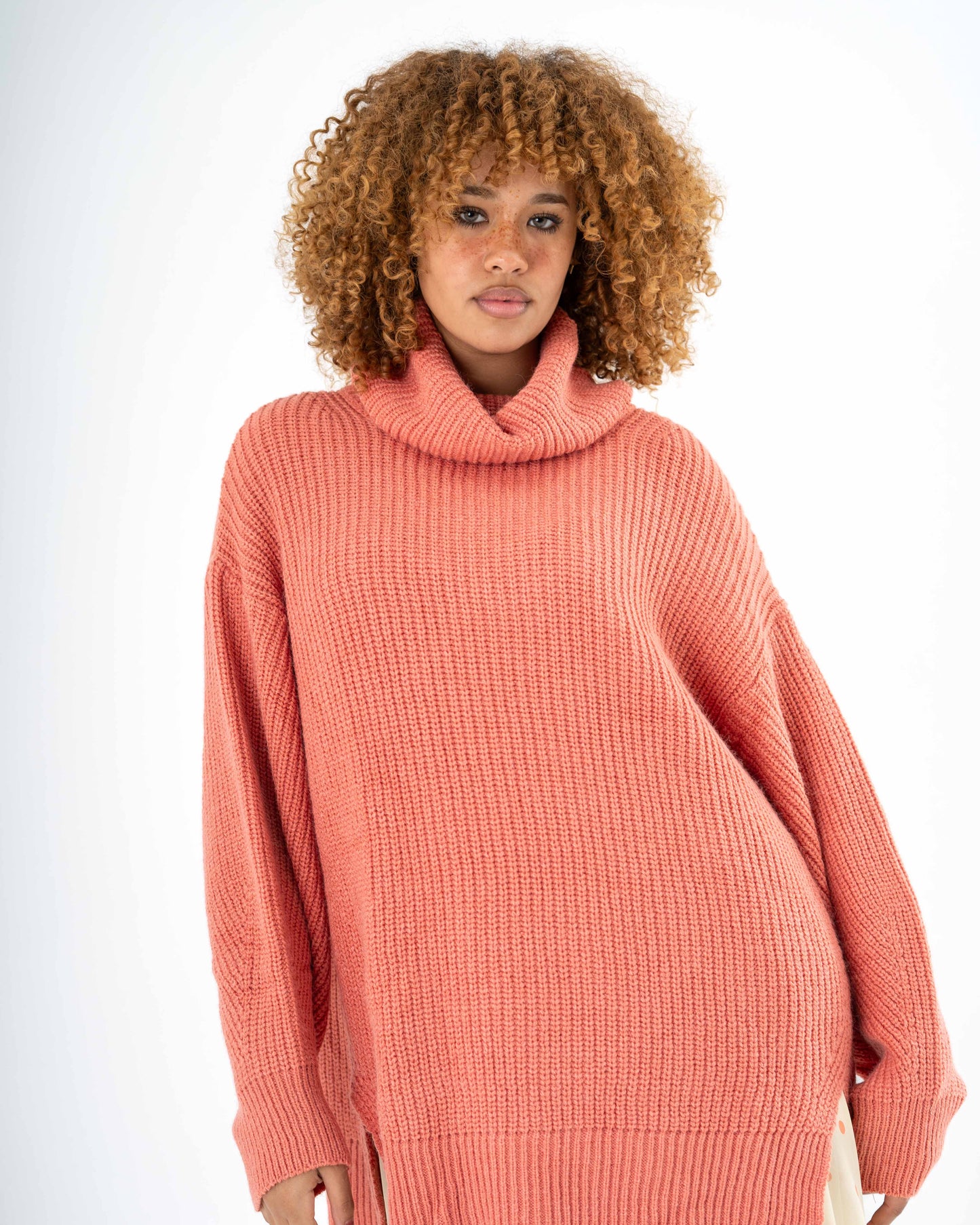 High-Low Turtle-neck Pullover In Rose