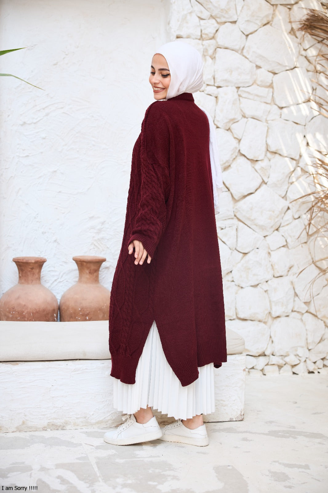 Midi Cable-Knit Dress in Burgundy (Pre-order)