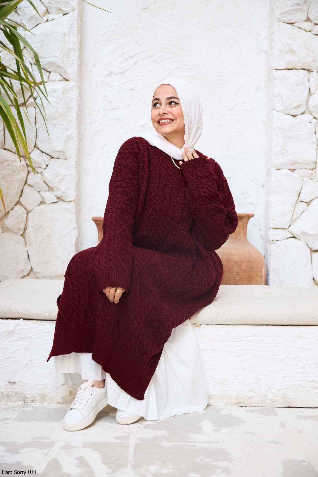 Midi Cable-Knit Dress in Burgundy (Pre-order)