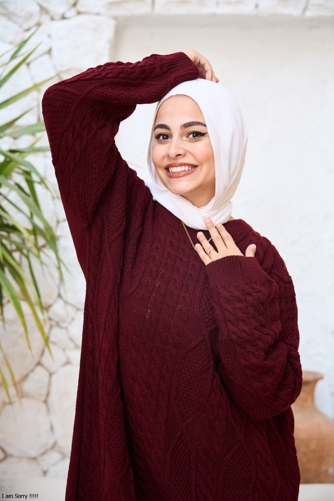 Midi Cable-Knit Dress in Burgundy (Pre-order)
