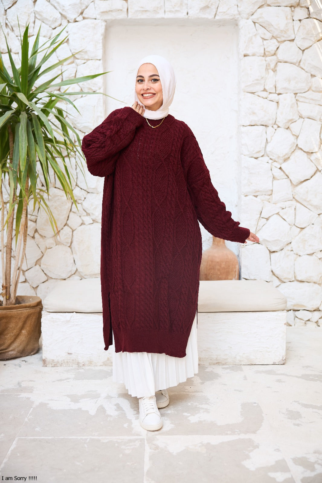 Midi Cable-Knit Dress in Burgundy (Pre-order)