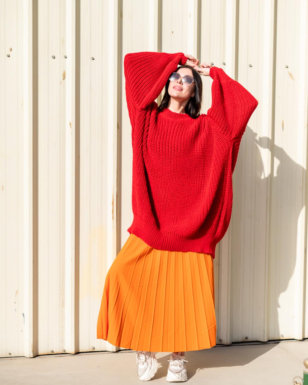 Extra Oversized Chunky Sweater in Red