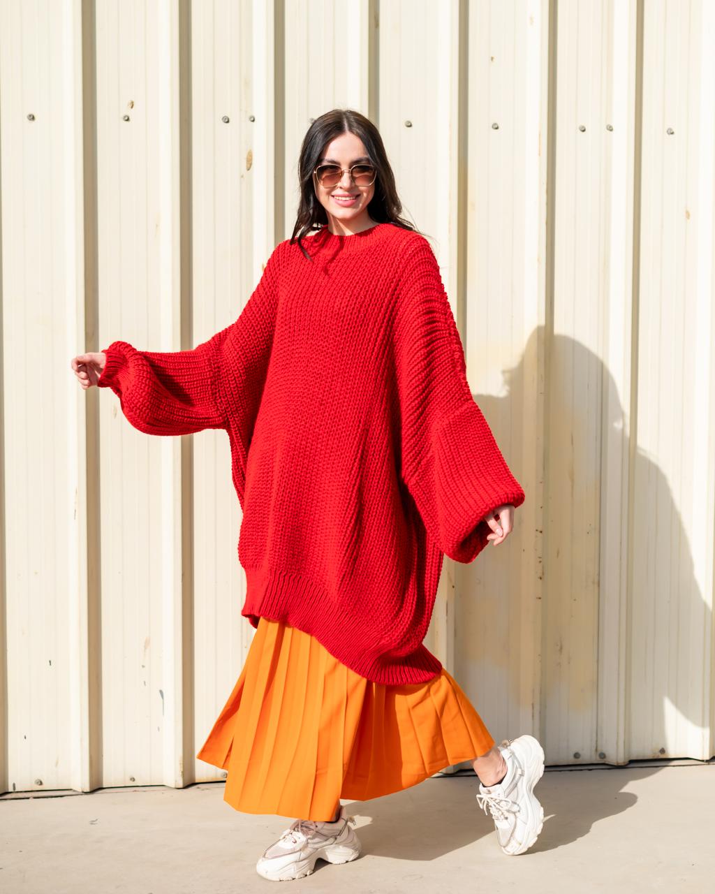 Extra Oversized Chunky Sweater in Red