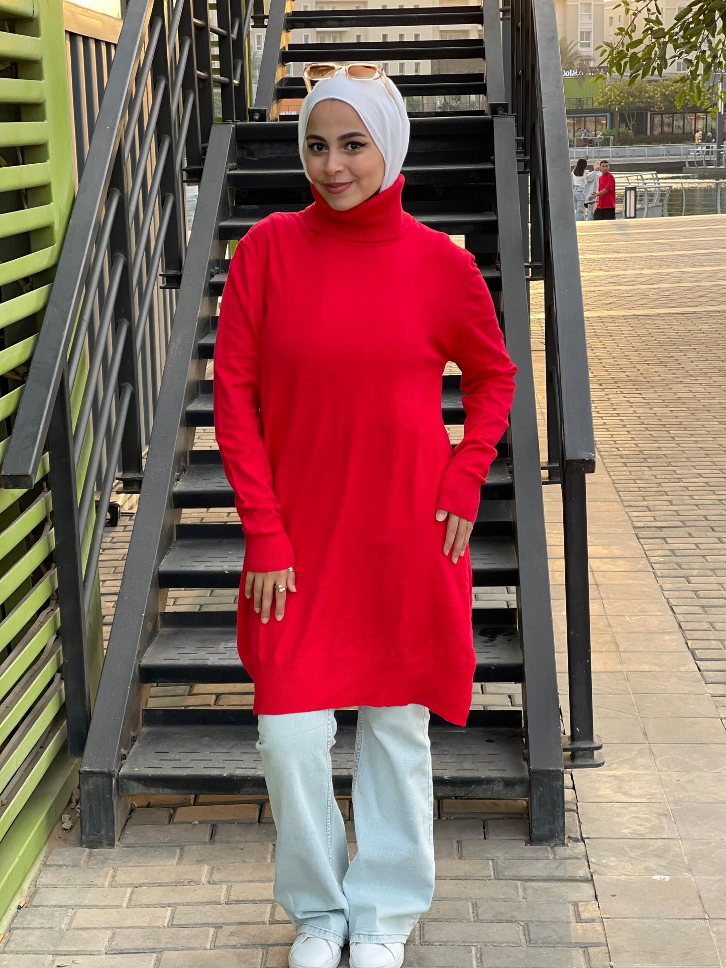 High-neck Longline Pullover in orang