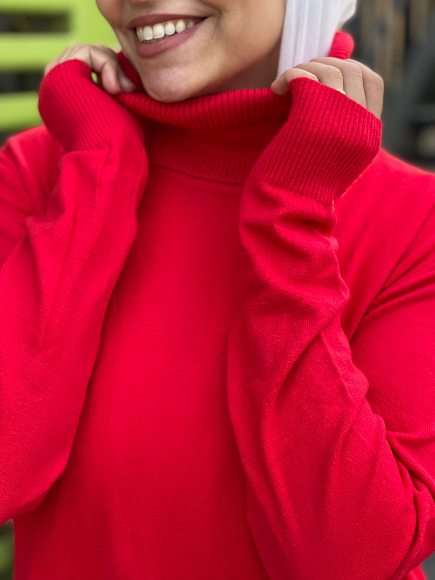 High-neck Longline Pullover in orang