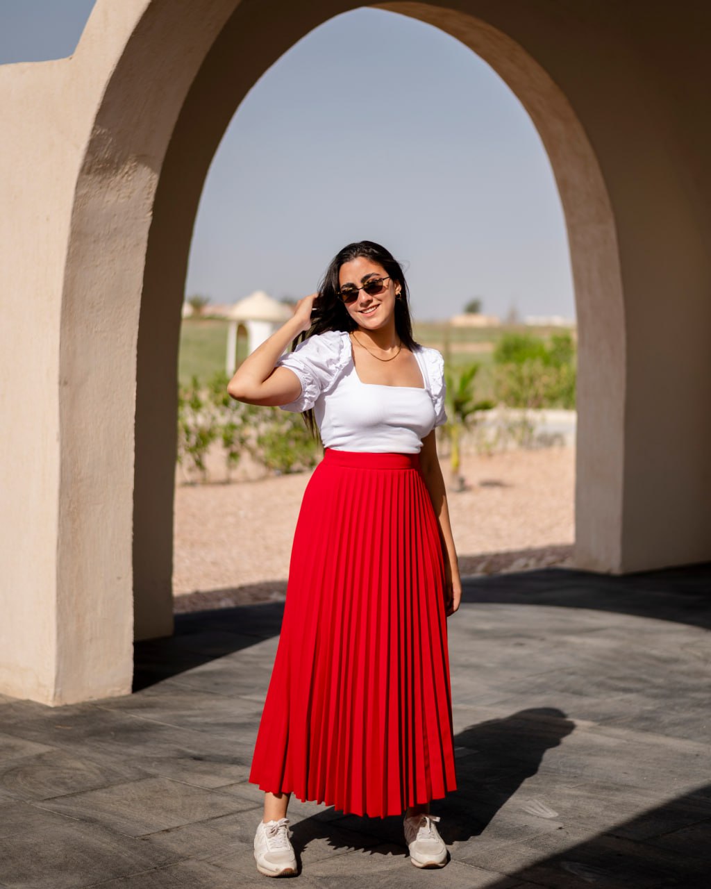 Plated skirt in red