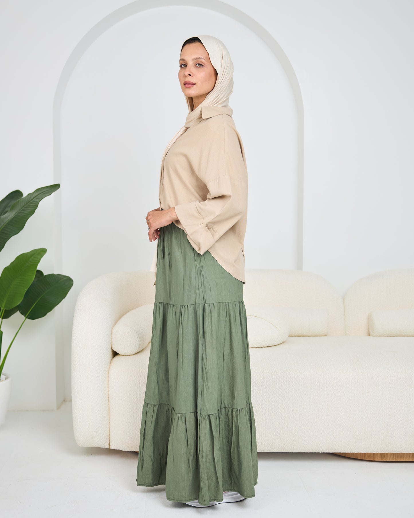 Linen skirt in olive