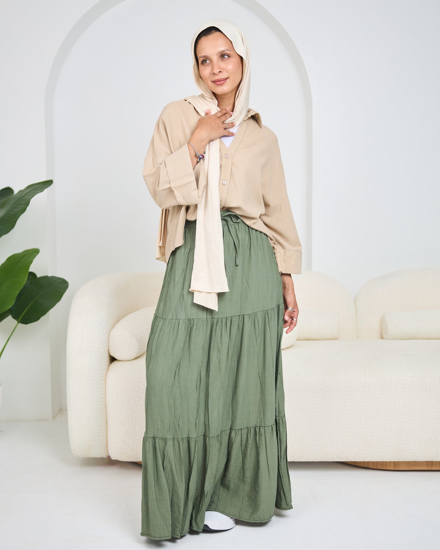 Linen skirt in olive