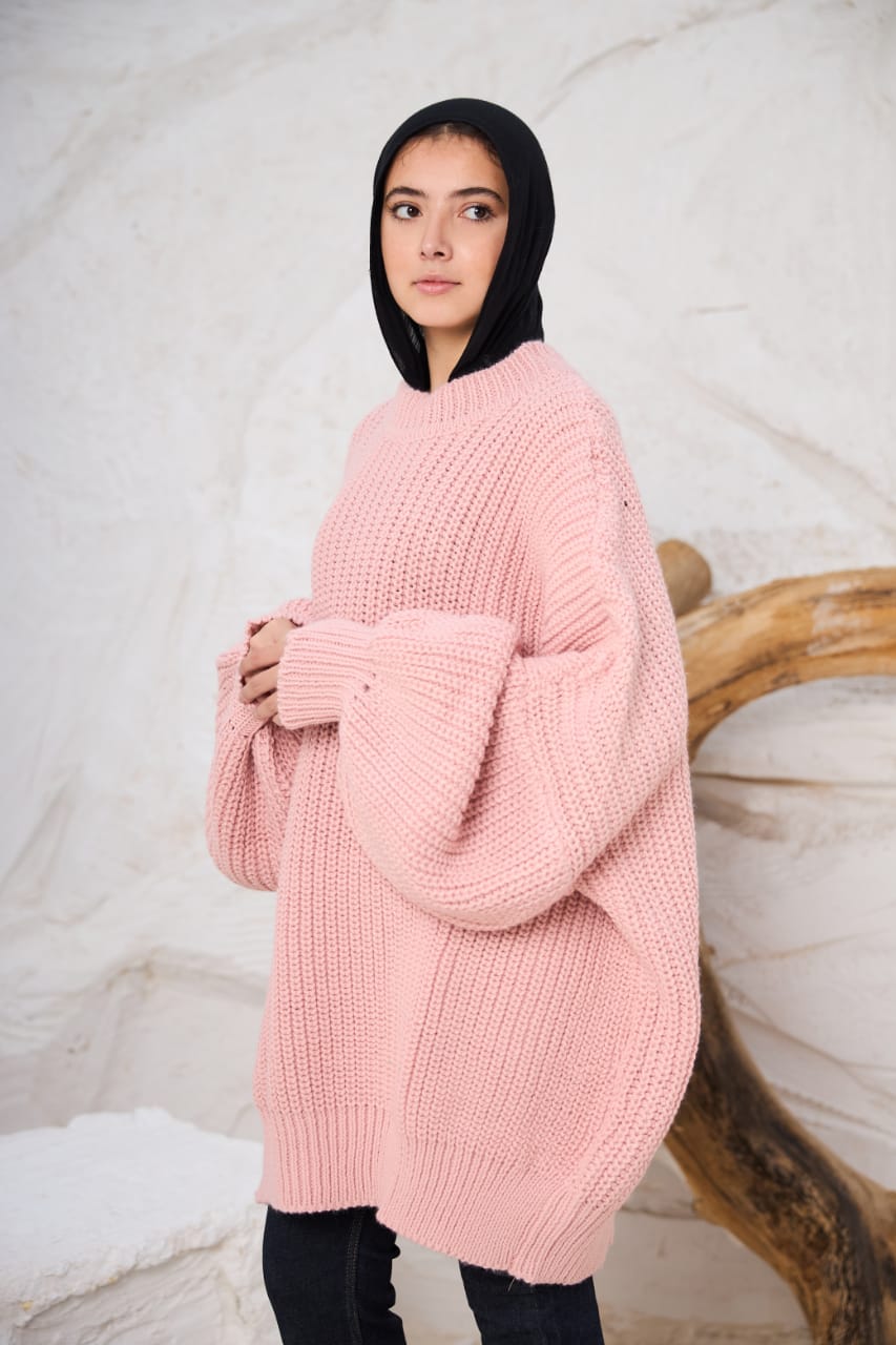 Extra Oversized Chunky Sweater in Rose