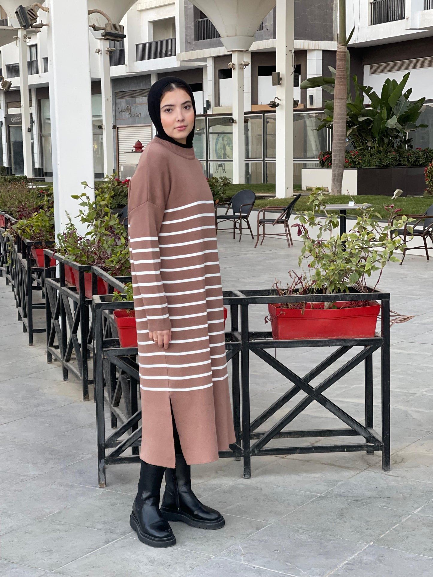 Stripped Dress in brown