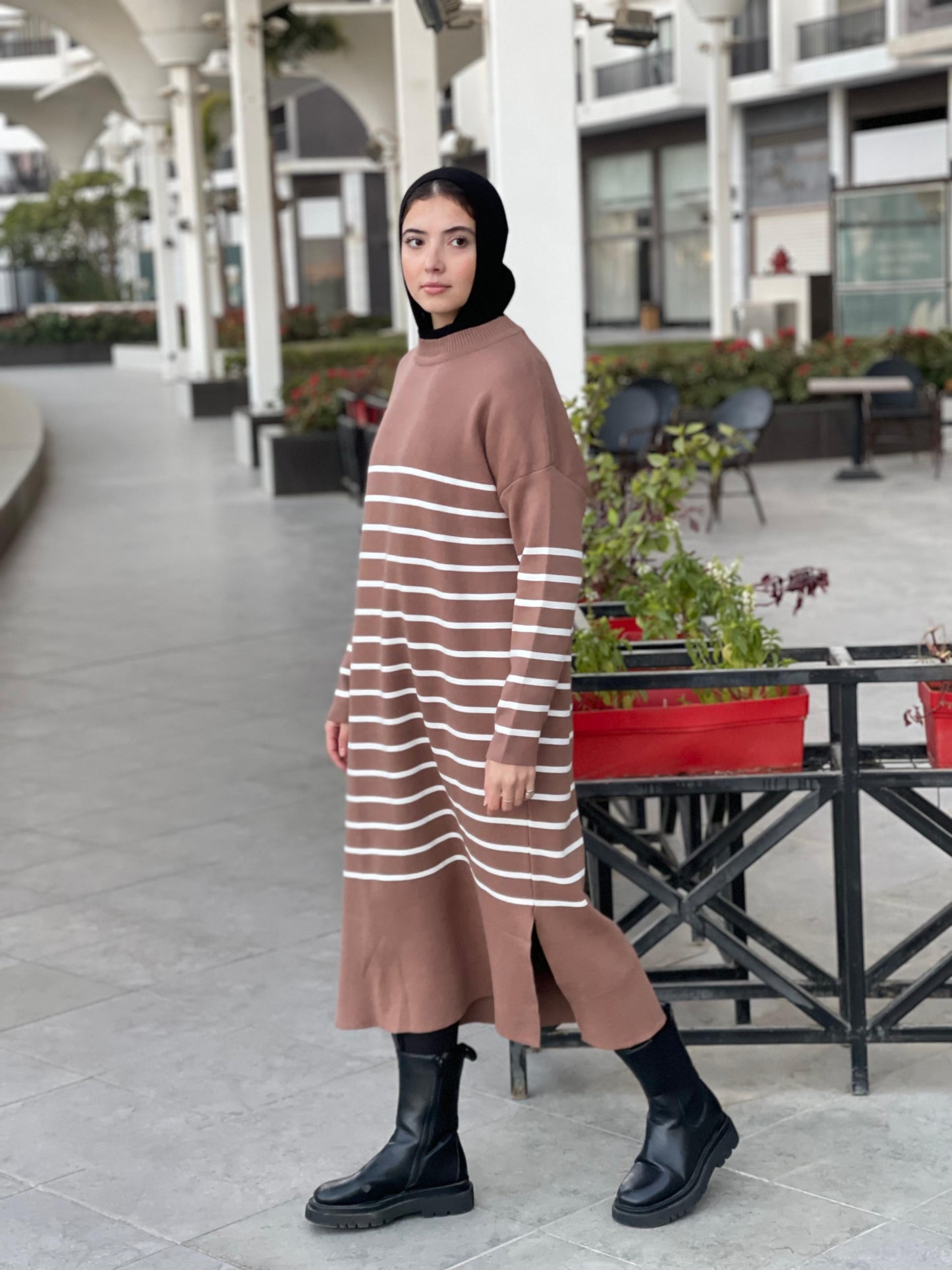 Stripped Dress in brown