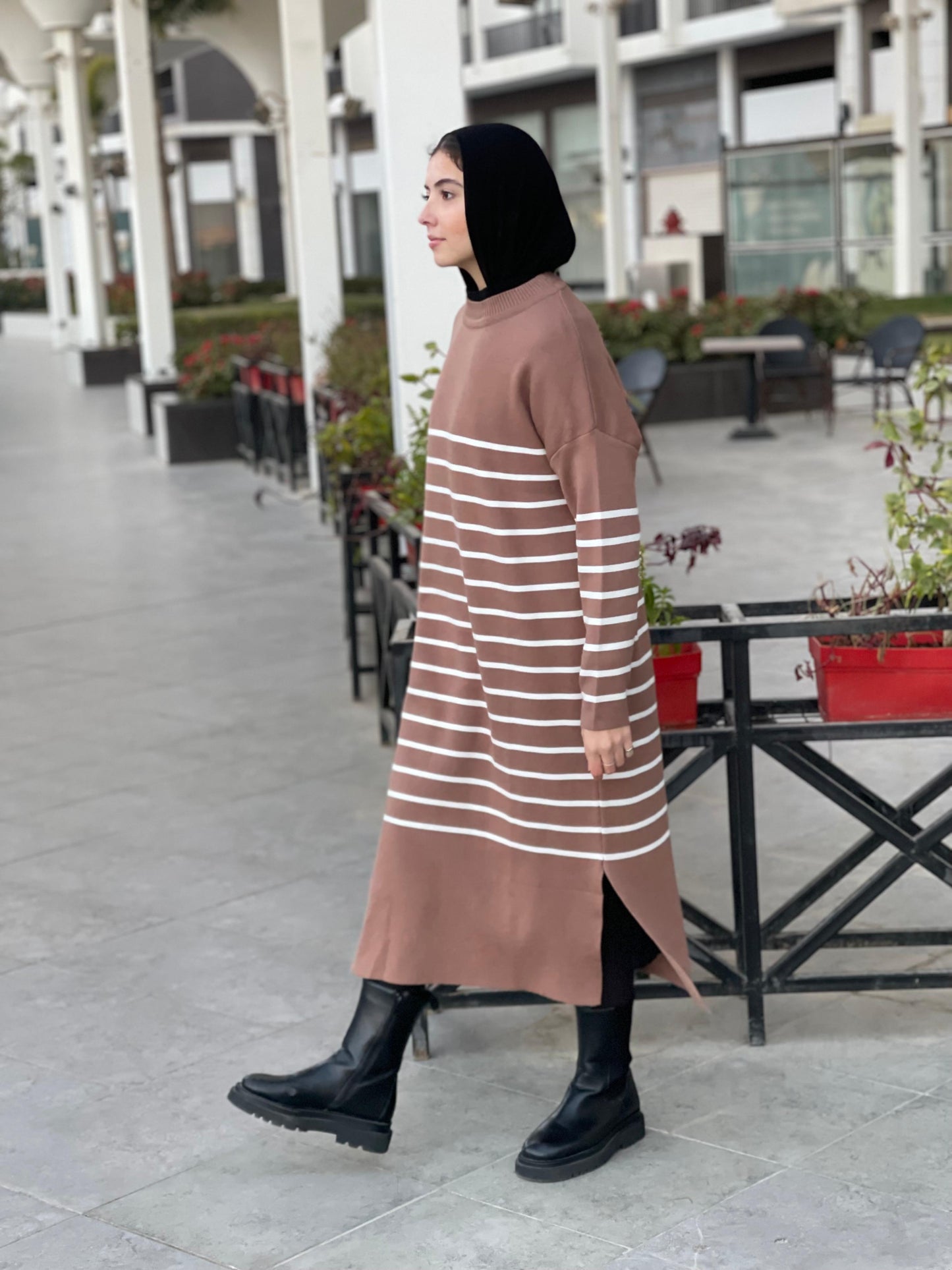 Stripped Dress in brown