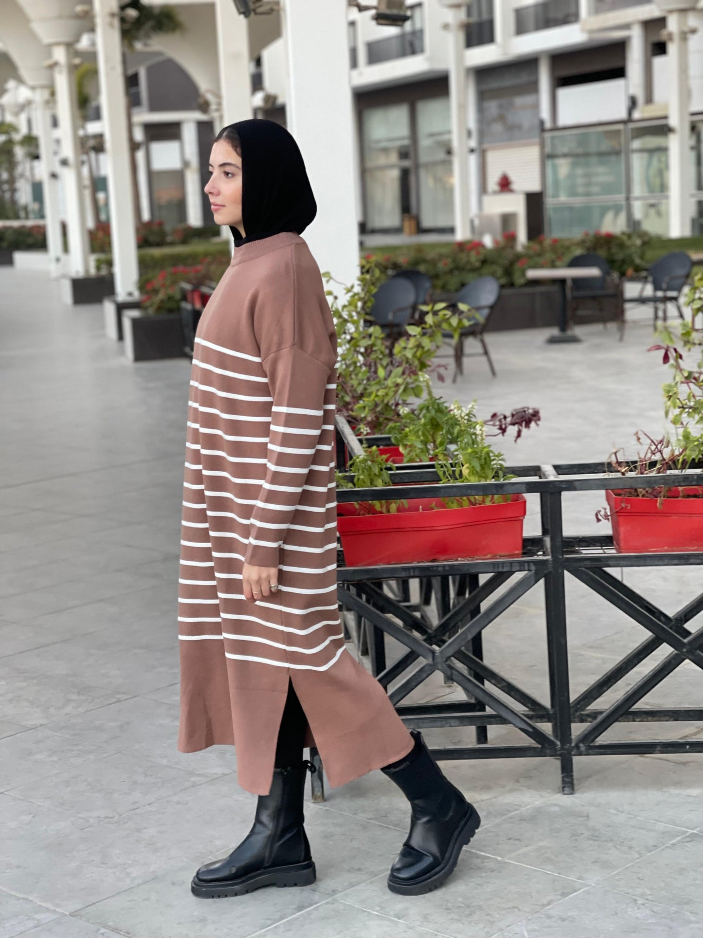 Stripped Dress in brown