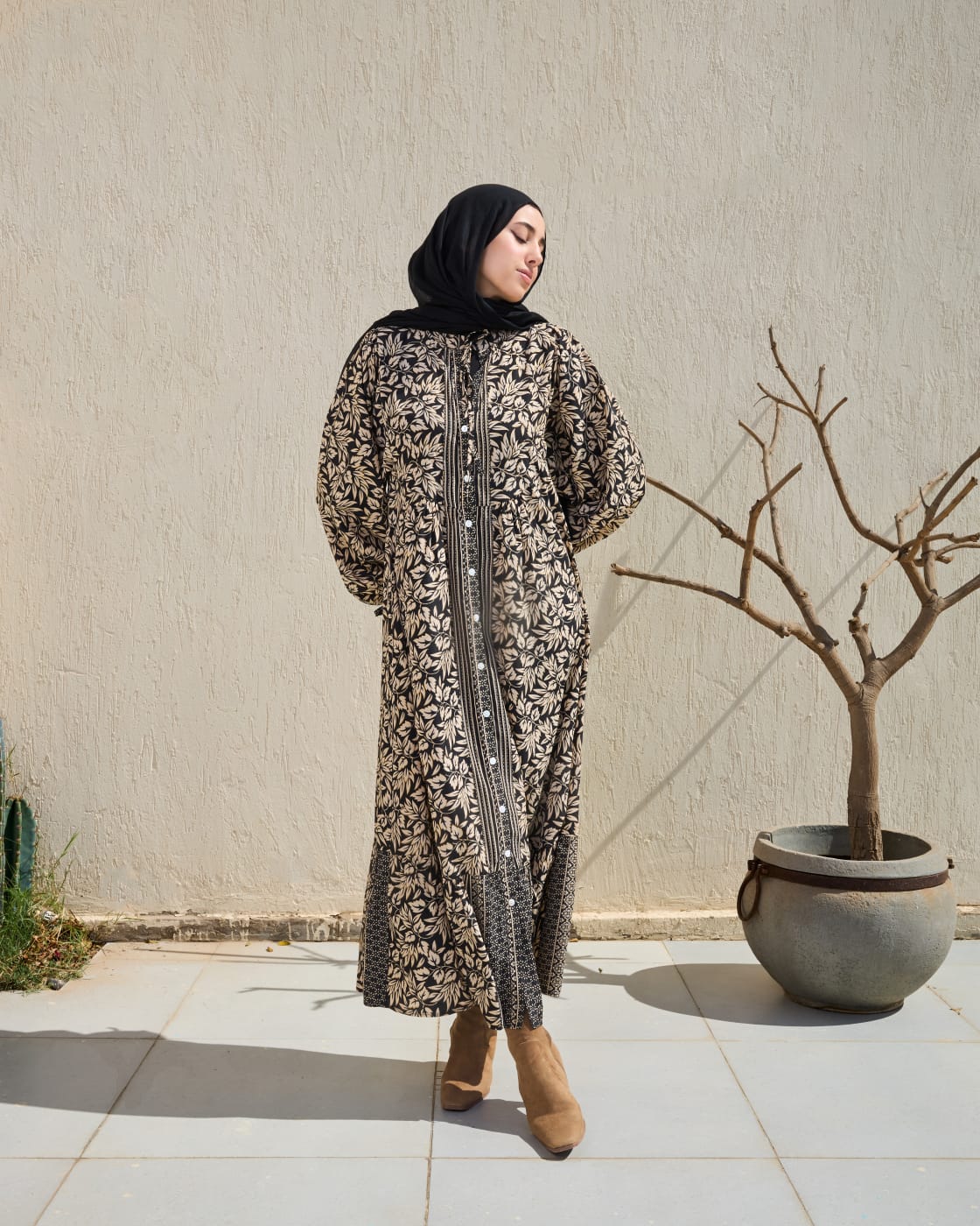 Leaves-Pattern Shirt Dress (pre order)